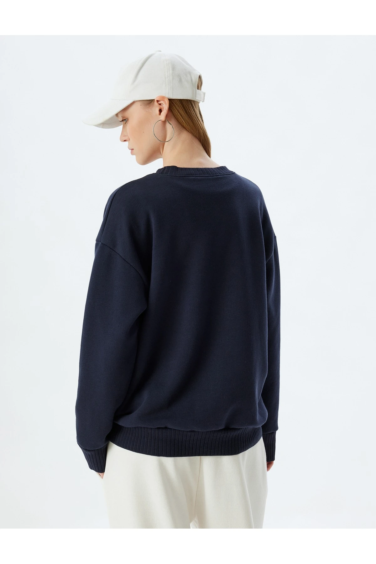 Şardonlu Basic Oversize Sweatshirt Uzun Kollu Bisiklet Yaka