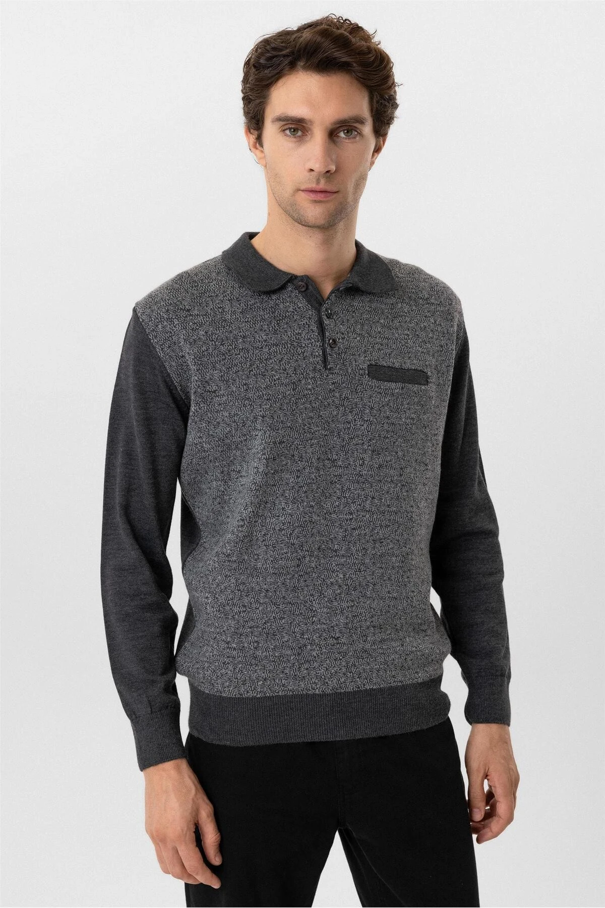 Koyu Kahve Regular Armürlü Polo Yaka Triko