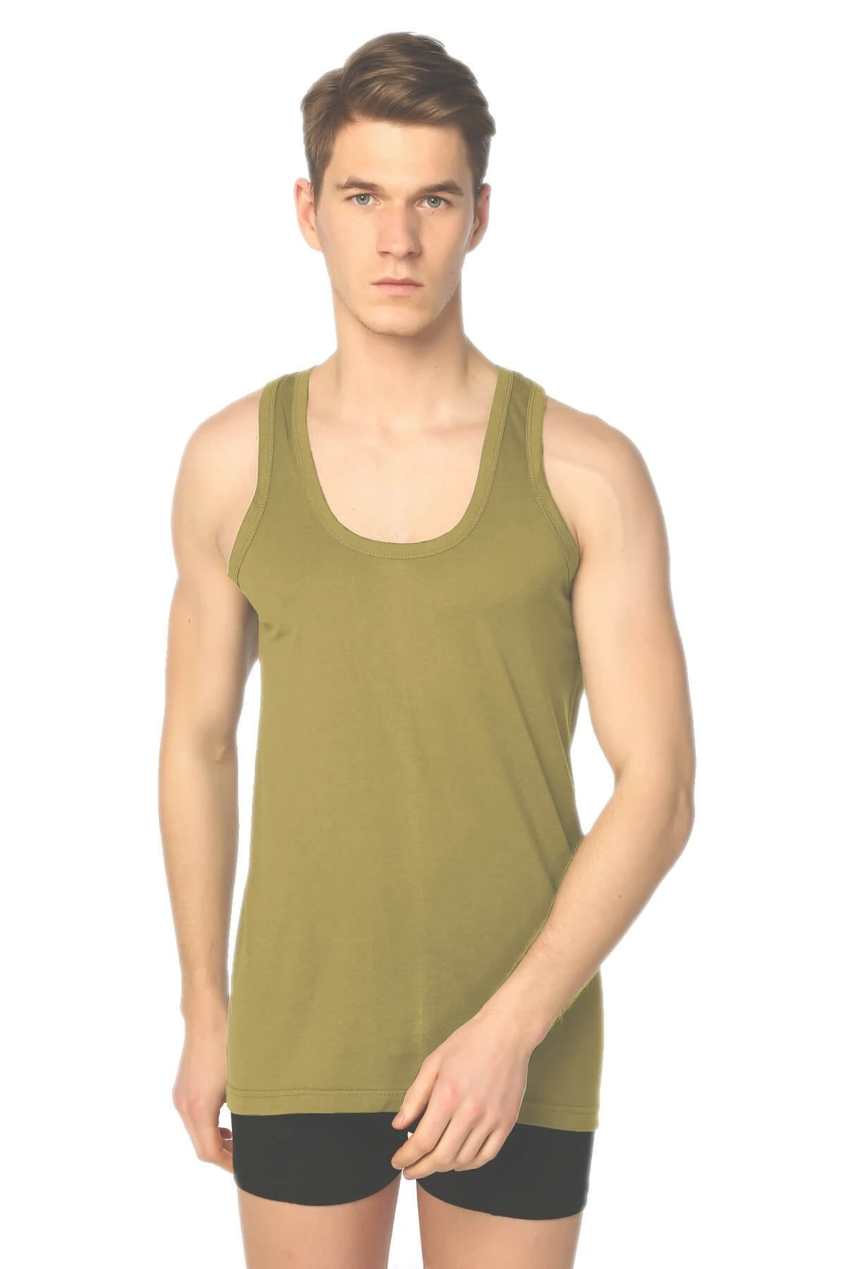 Erkek Yeni Haki Askılı Pamuk Klasik Atlet