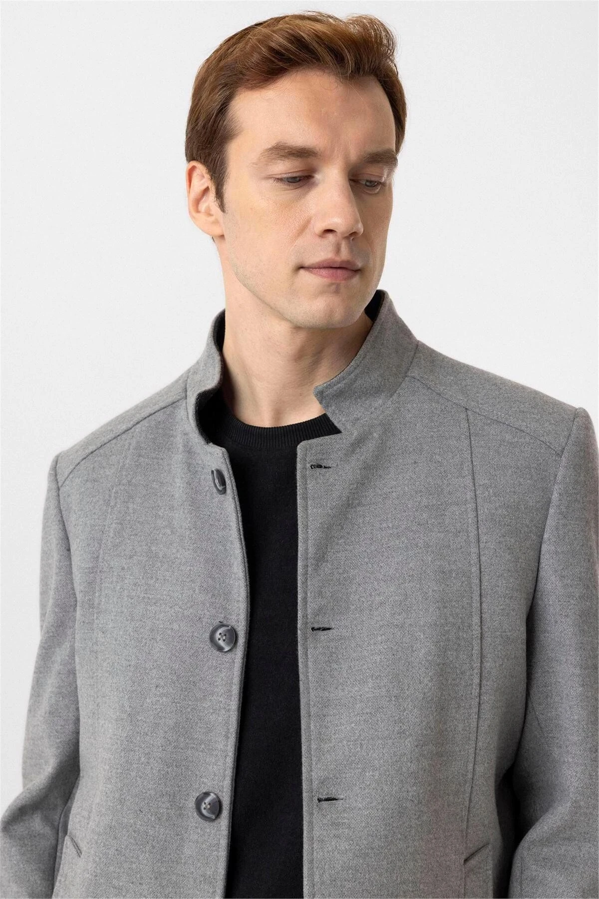 Antrasit Slim Düz Hakim Yaka Kaban