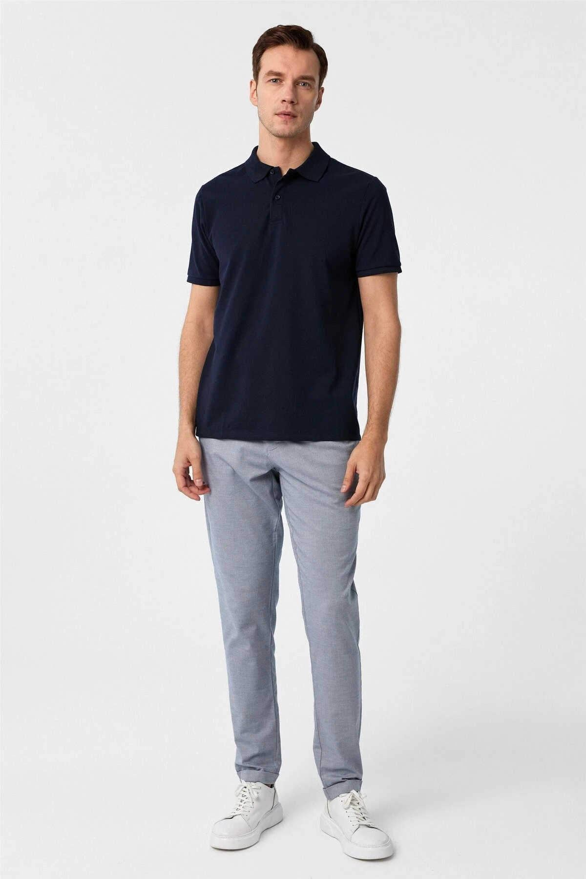 Lacivert Regular Armürlü Polo Yaka Tişört