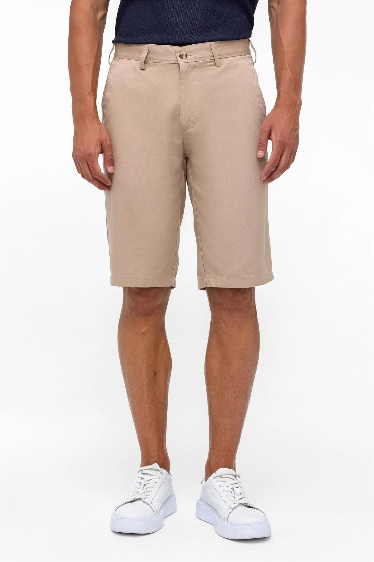 Bej Regular Düz Bermuda Şort