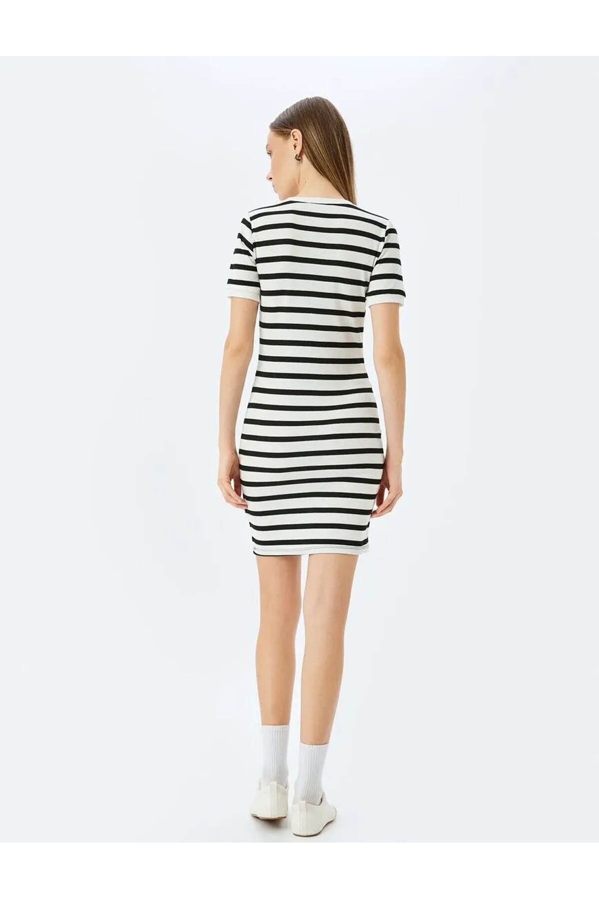 Mini Bisiklet Yaka Kısa Kollu Fitilli Slim Fit Elbise