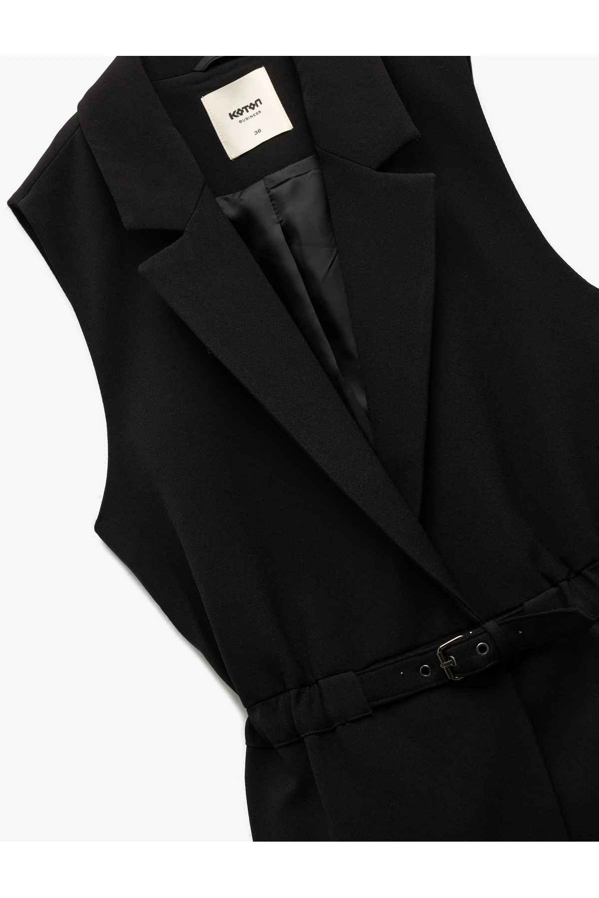 Astarlı Kruvaze Kolsuz Kemerli Uzun Yelek