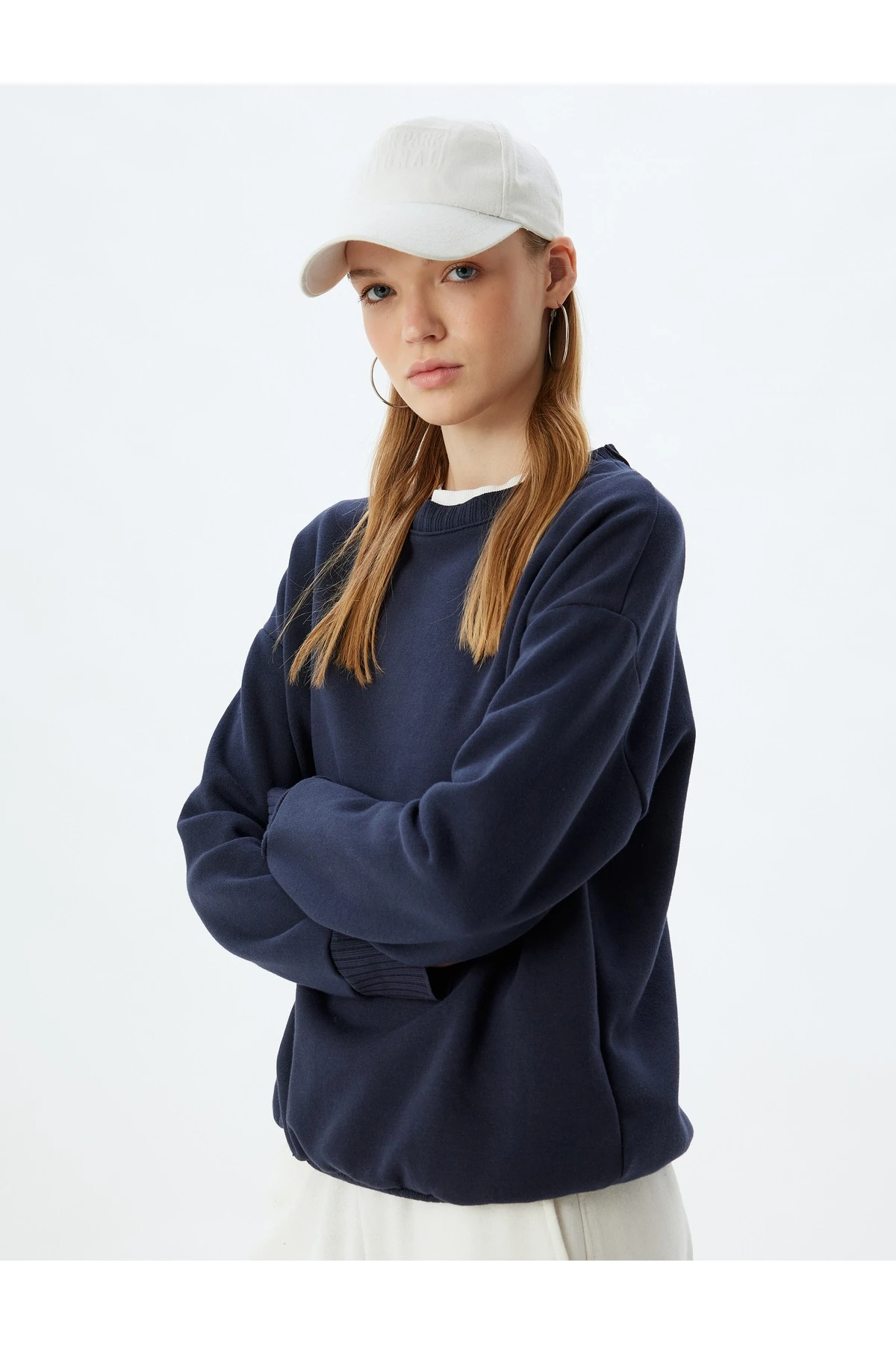Şardonlu Basic Oversize Sweatshirt Uzun Kollu Bisiklet Yaka