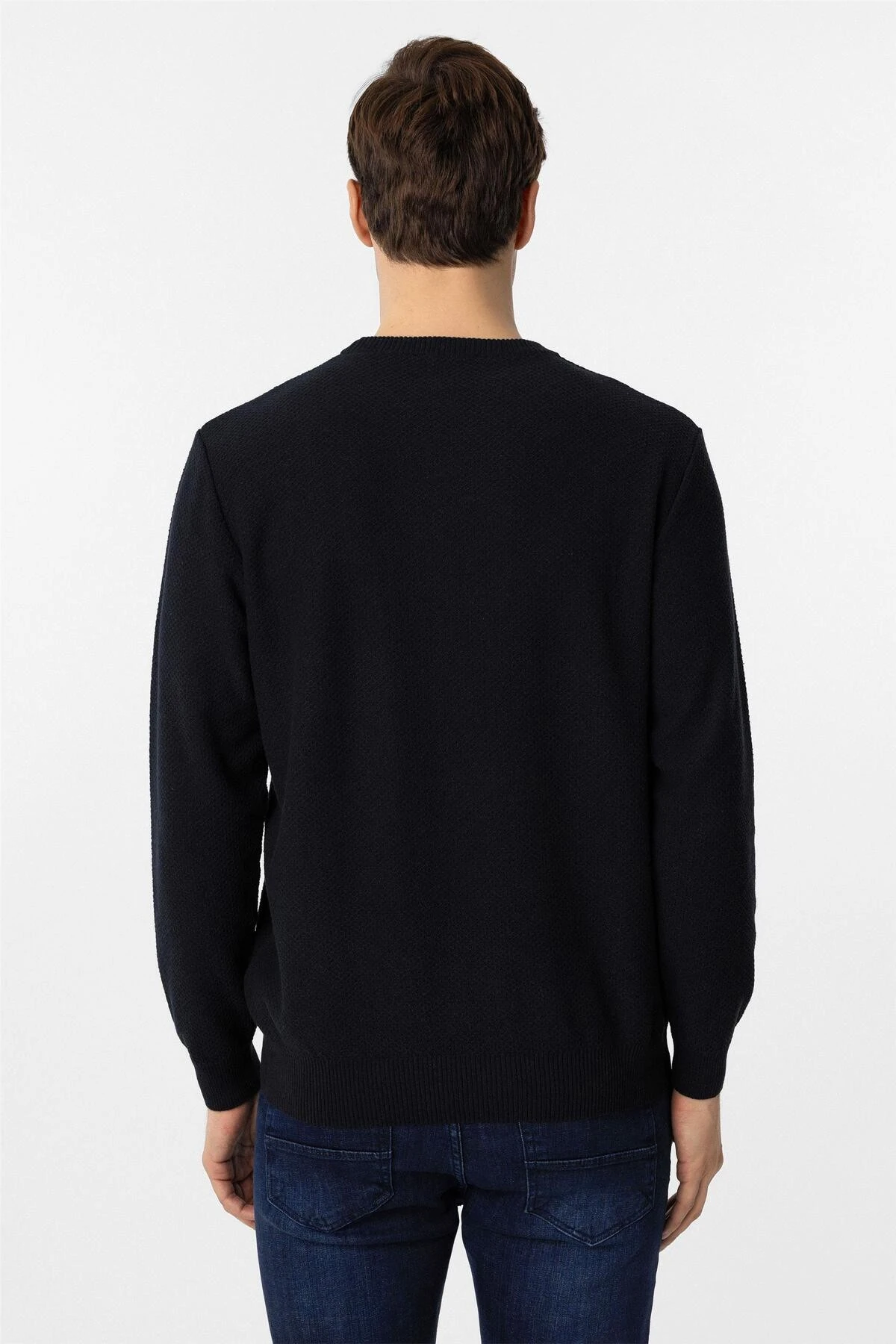 Lacivert Regular Desenli Bisiklet Yaka Triko