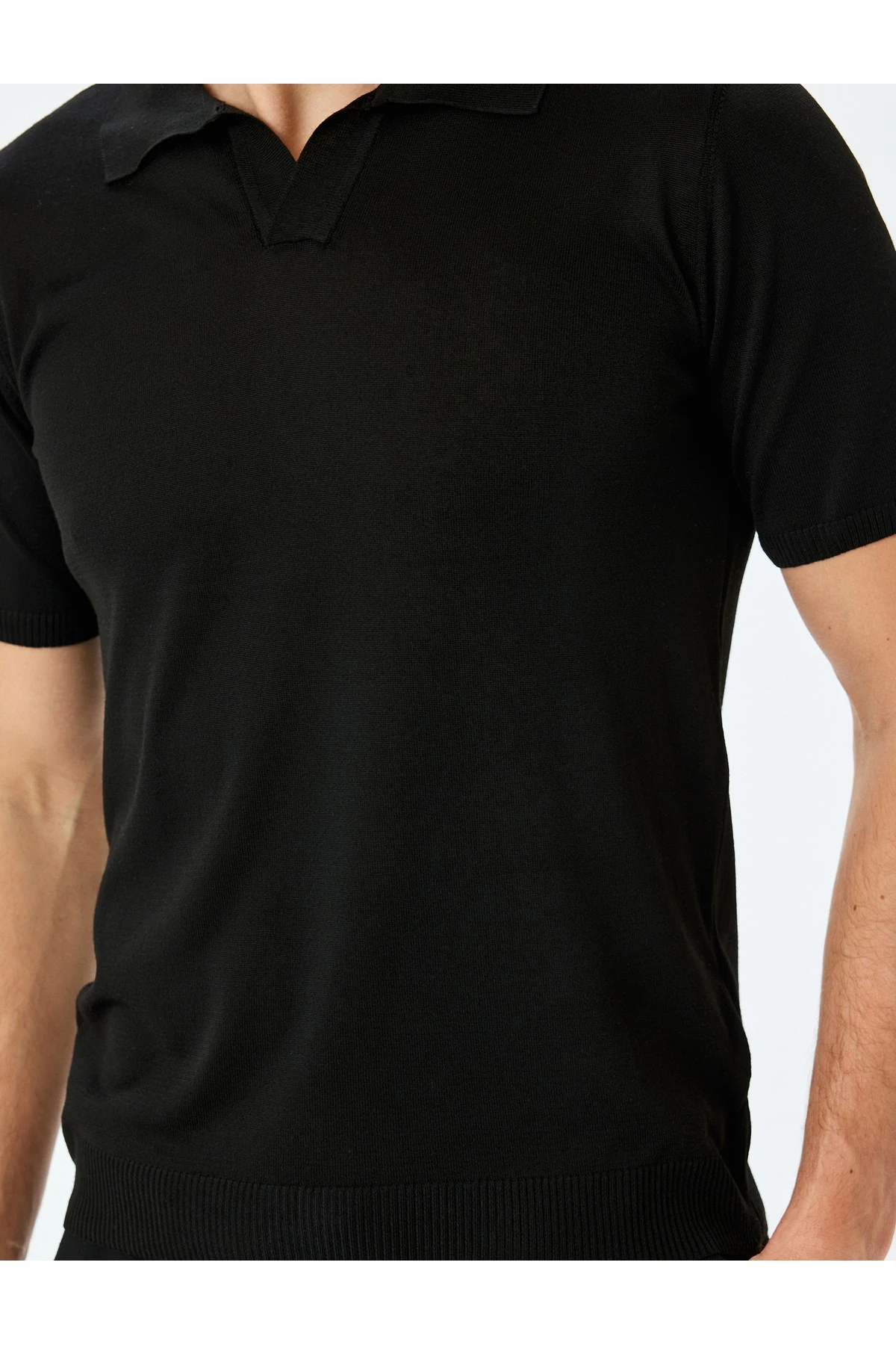 Slim Fit Polo Yaka Kısa Kollu Triko Kazak