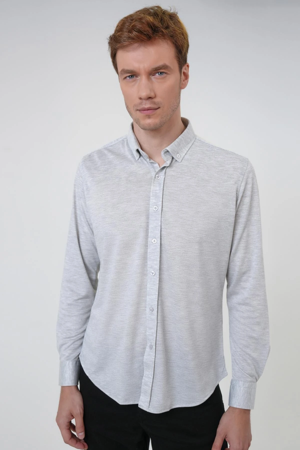 Manşetli Slim Armürlü Gömlek