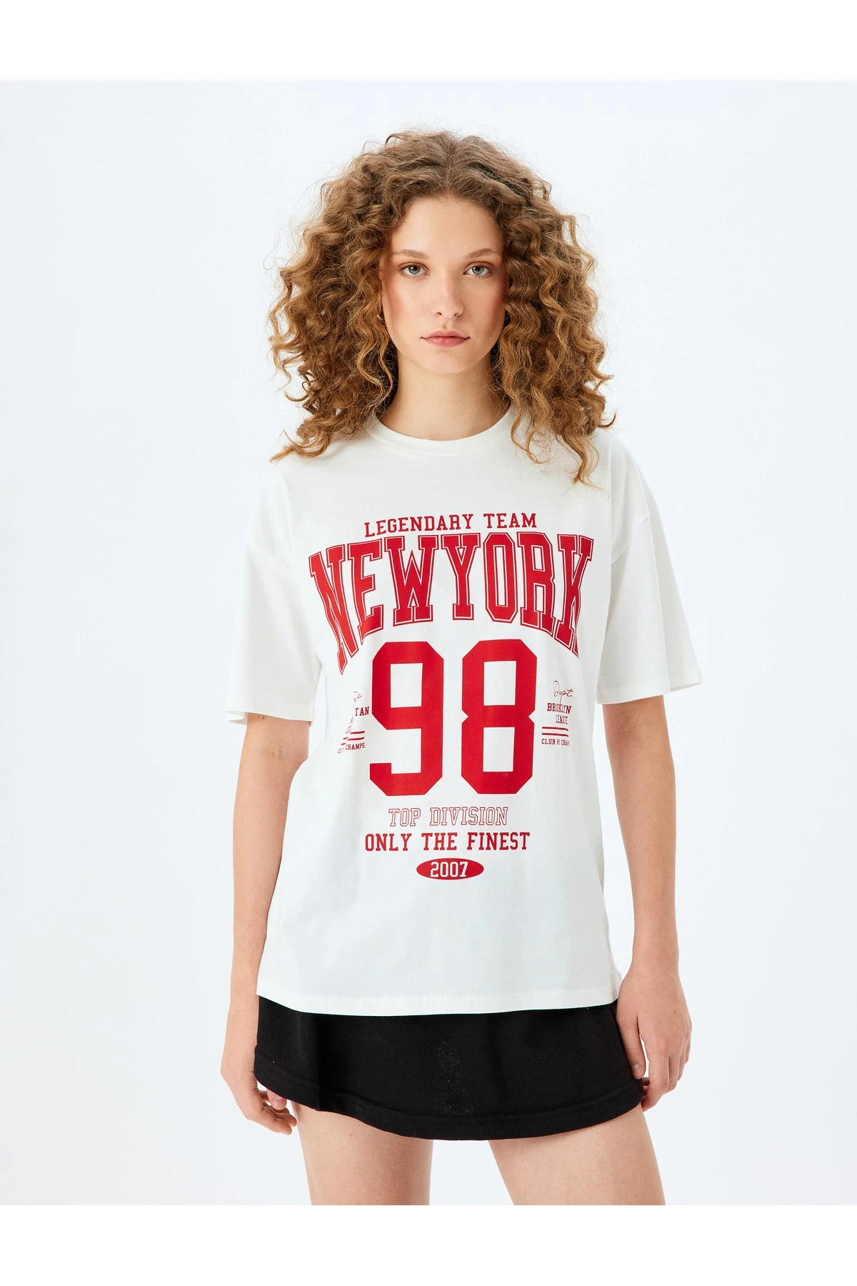 Kolej Baskılı Oversize Bisiklet Yaka Kısa Kollu Tişört