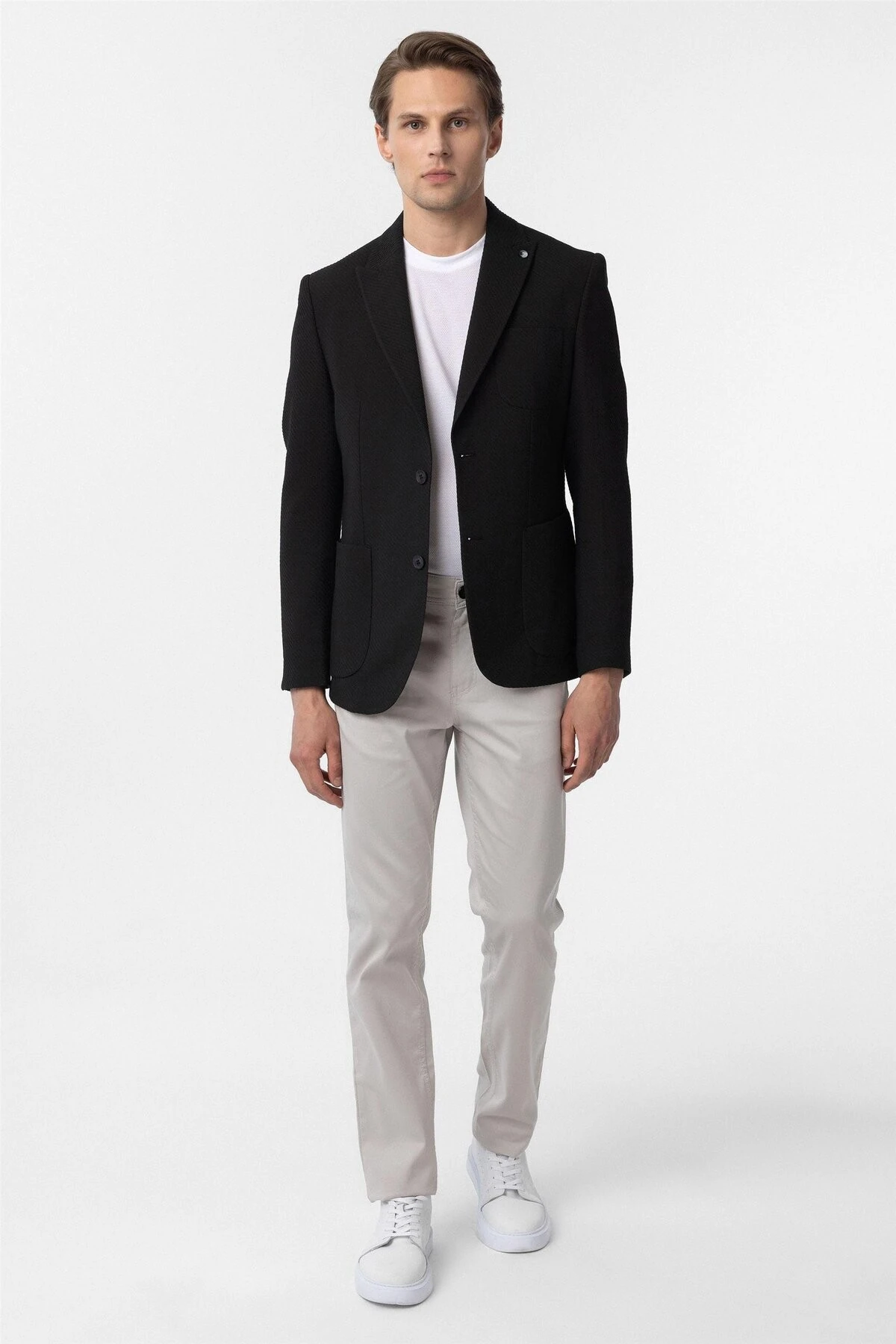 Siyah Slim Fitilli Sivri Yaka 6 Drop Ceket