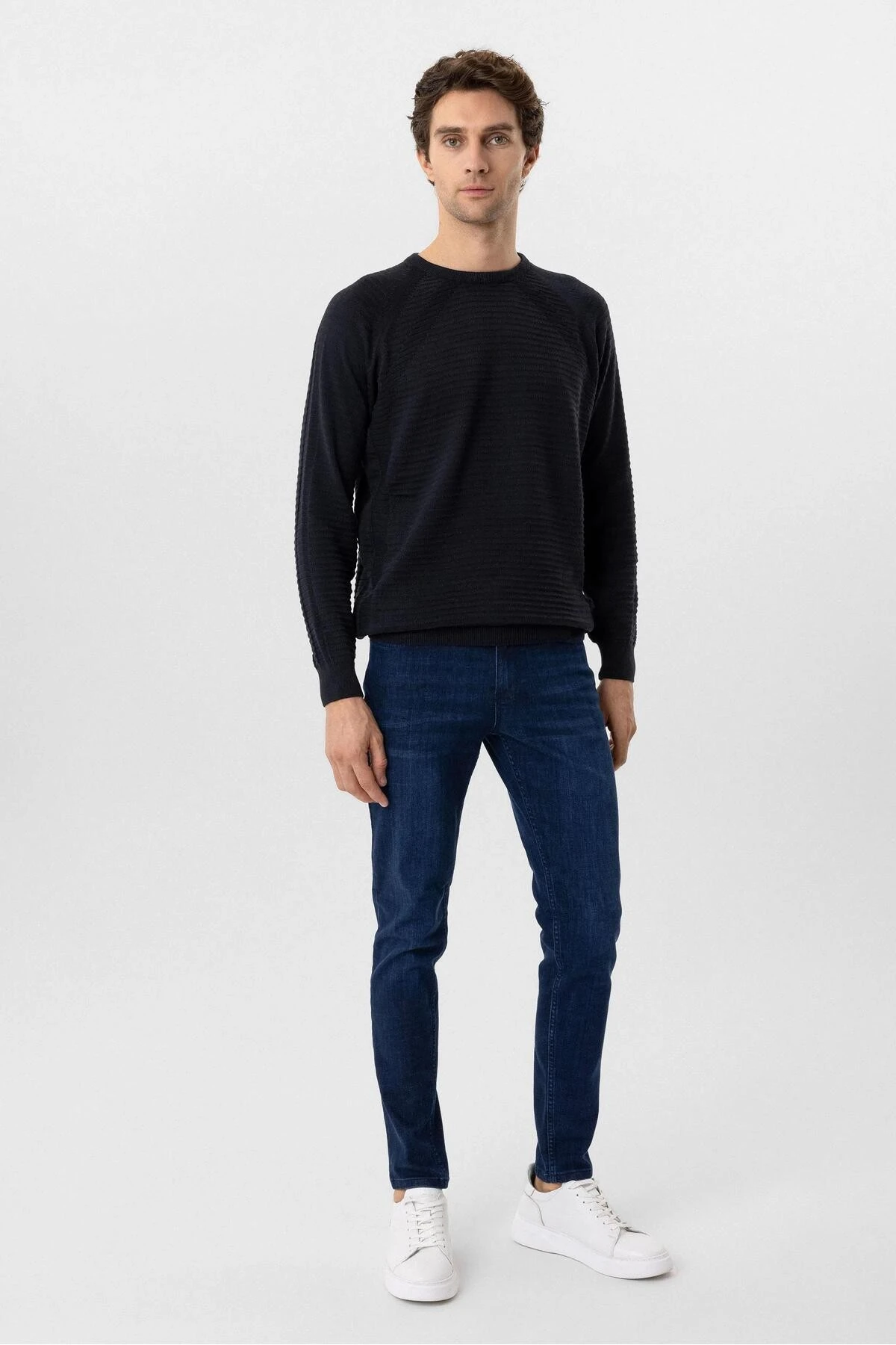 Süvari O Yaka Links Örgü Pamuklu Lacivert Erkek Triko