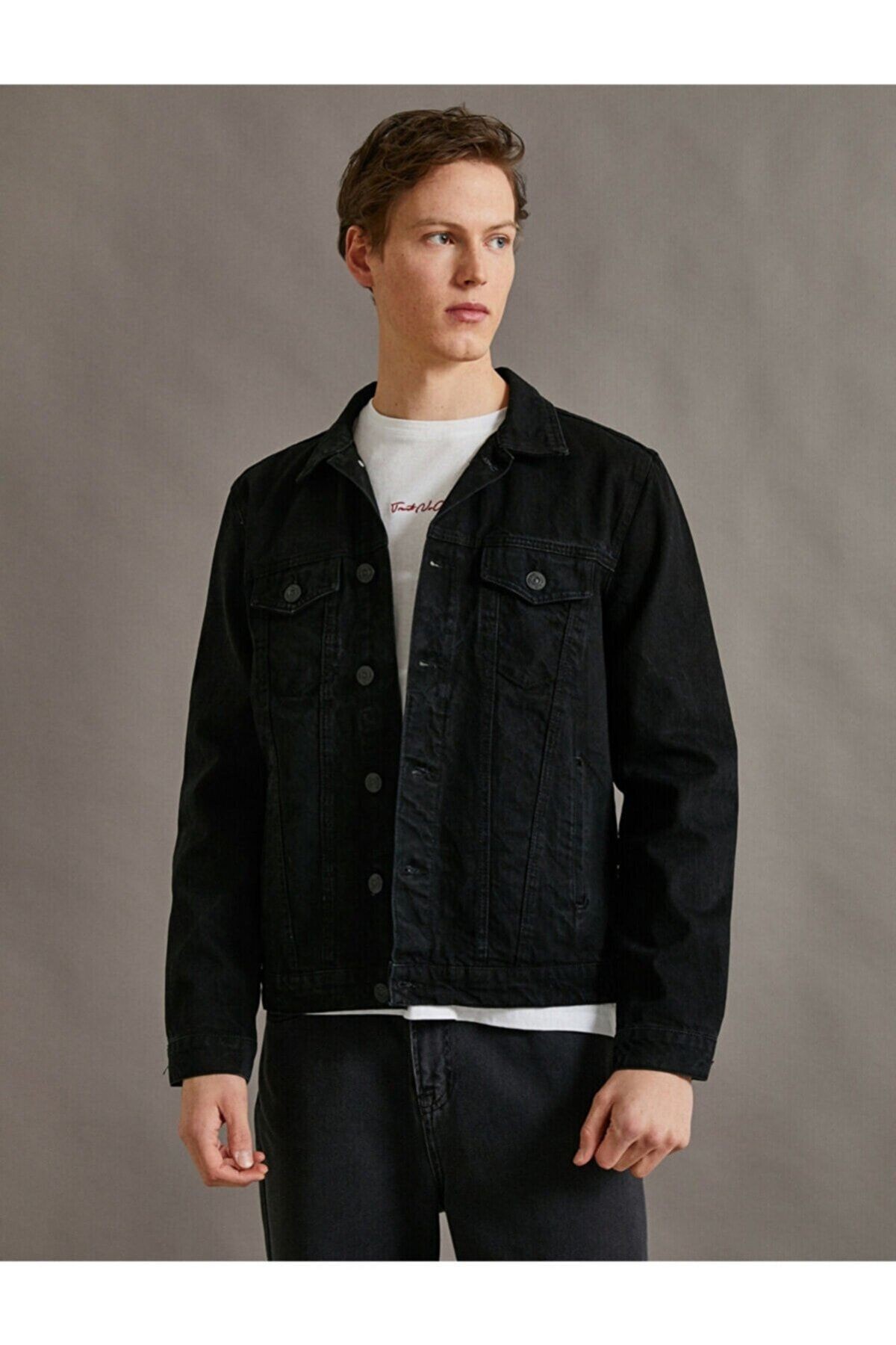 3wam50004bd Erkek Jean Ceket Siyah