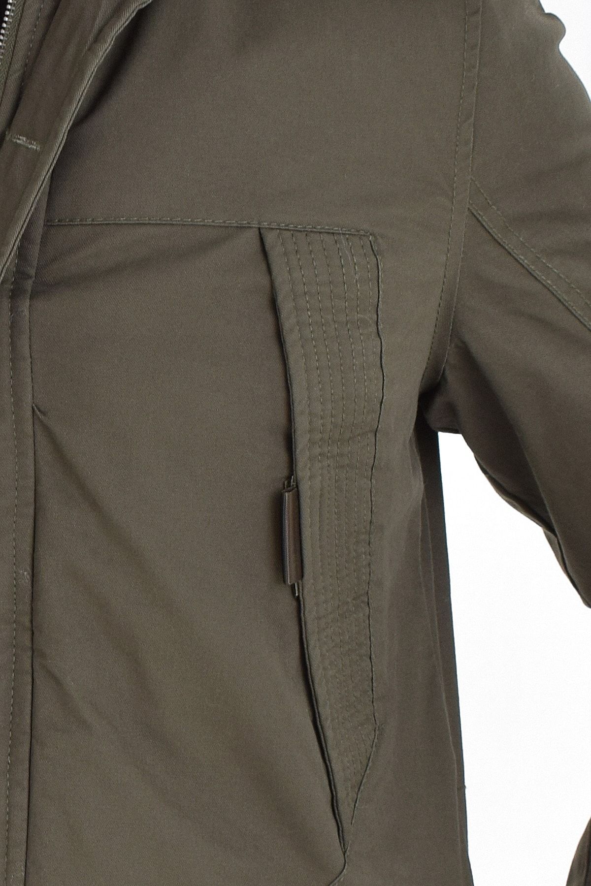 Erkek Askeri Yeşil Büyük Beden Su Geçirmez Kaplamalı Suni Kürk Astarlı Kalın Kaban