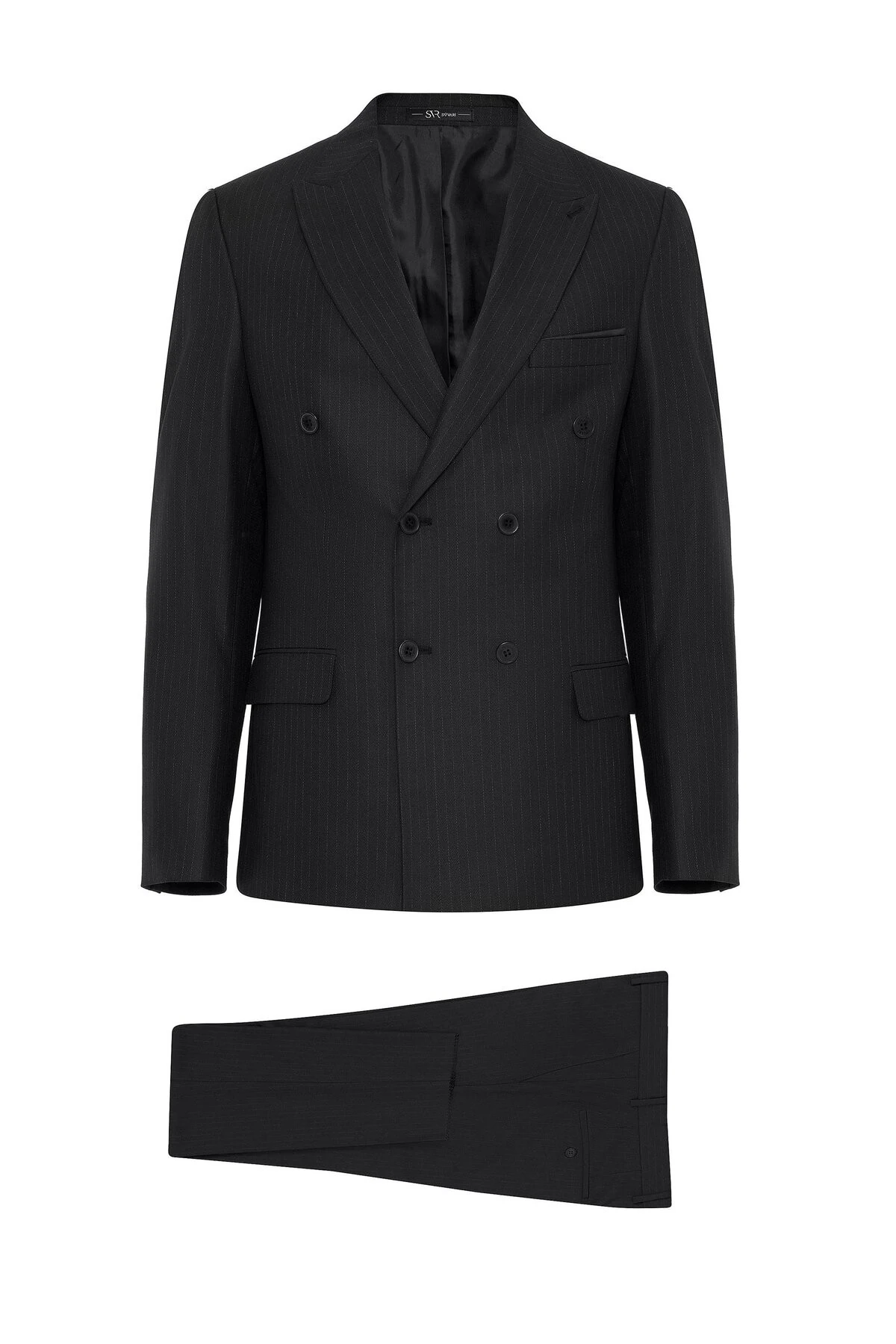 Siyah Slim Fit Desenli Sivri Yaka 6 Drop Klasik Takım Elbise