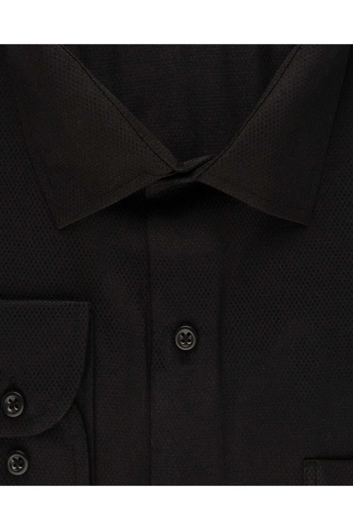 Bol Kesim Armür Desenli Gömlek Siyah