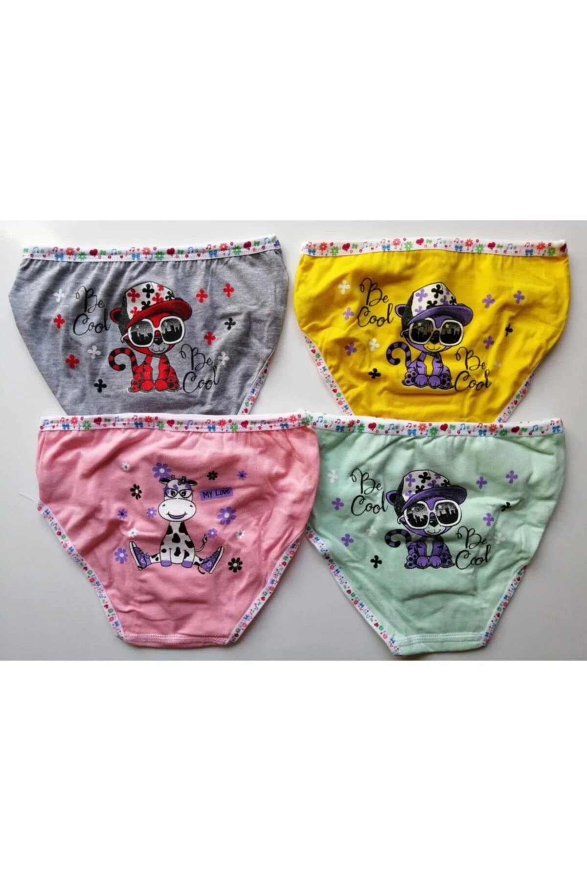 Kız Sarı Çocuk Arkası Baskılı Külot 3 lü
