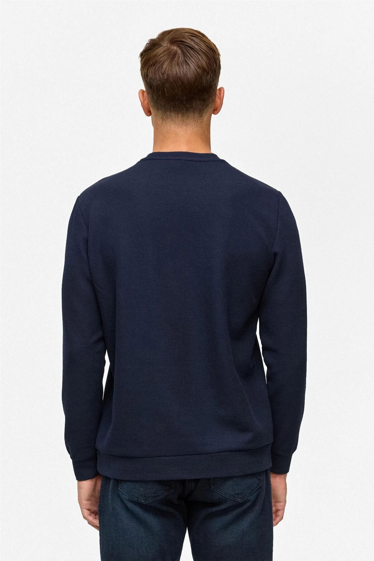 Lacivert Regular Düz Bisiklet Yaka Sweatshirt