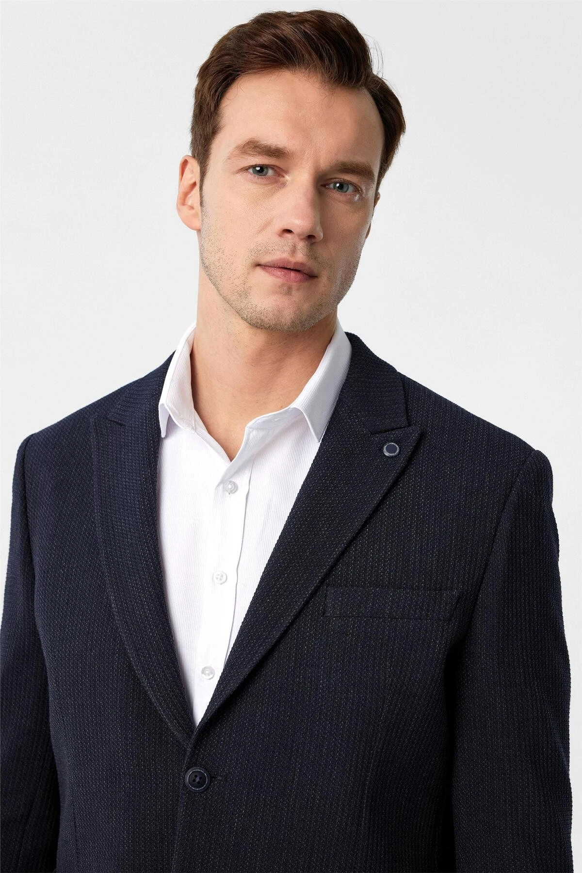 Lacivert Regular Fit Desenli 4 Drop Ceket