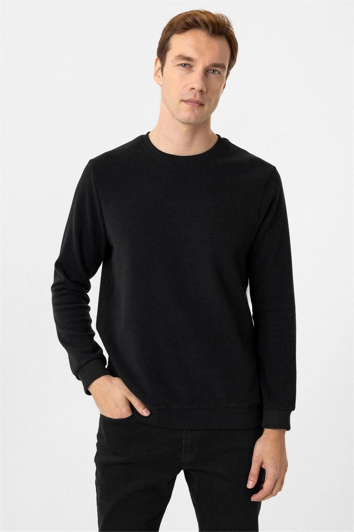 Lacivert Regular Düz Bisiklet Yaka Triko