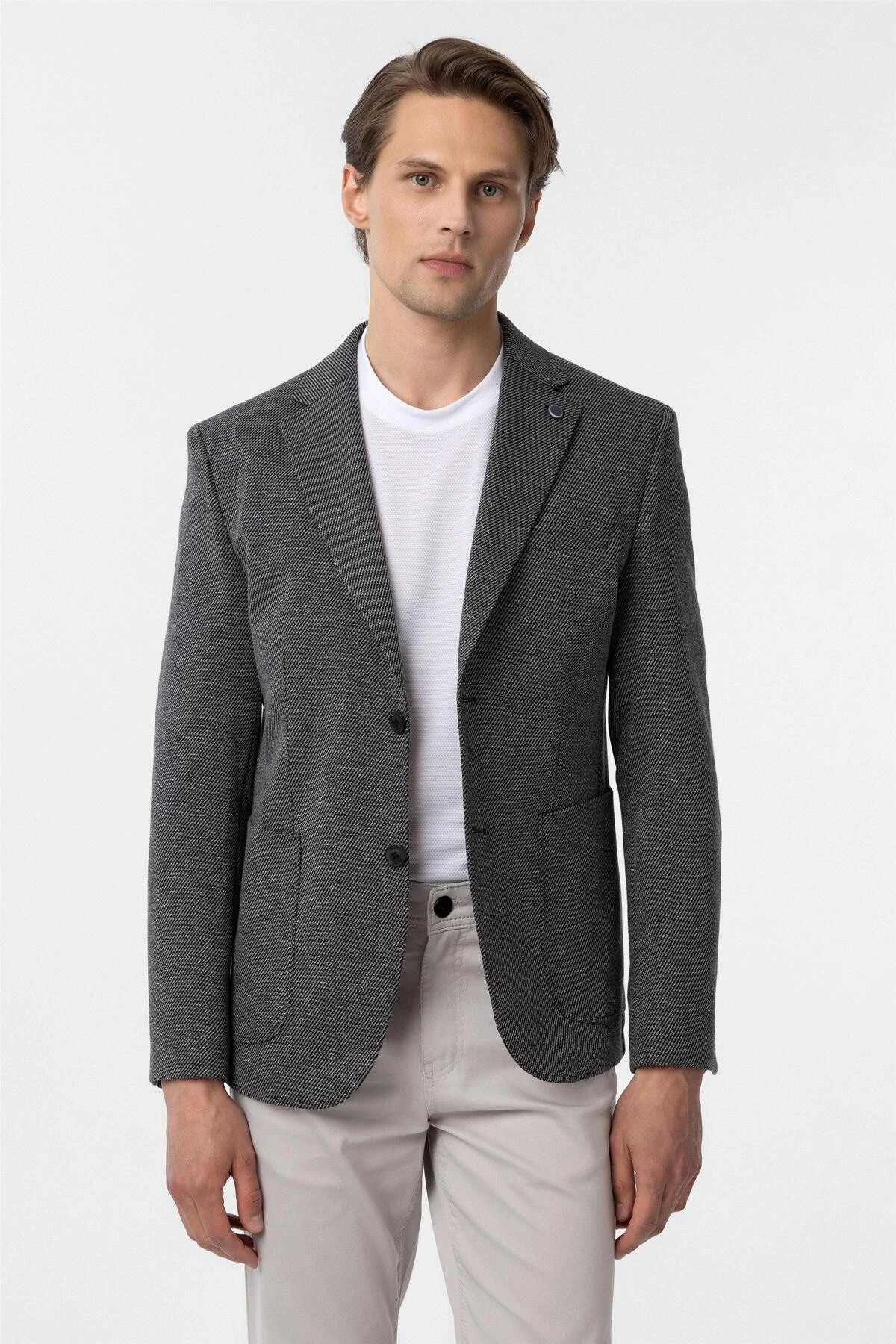 Siyah Slim Fit Desenli Mono Yaka 6 Drop Ceket