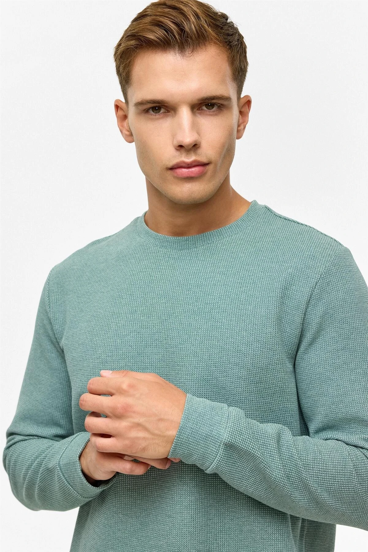 Gri Regular Düz Bisiklet Yaka Sweatshirt