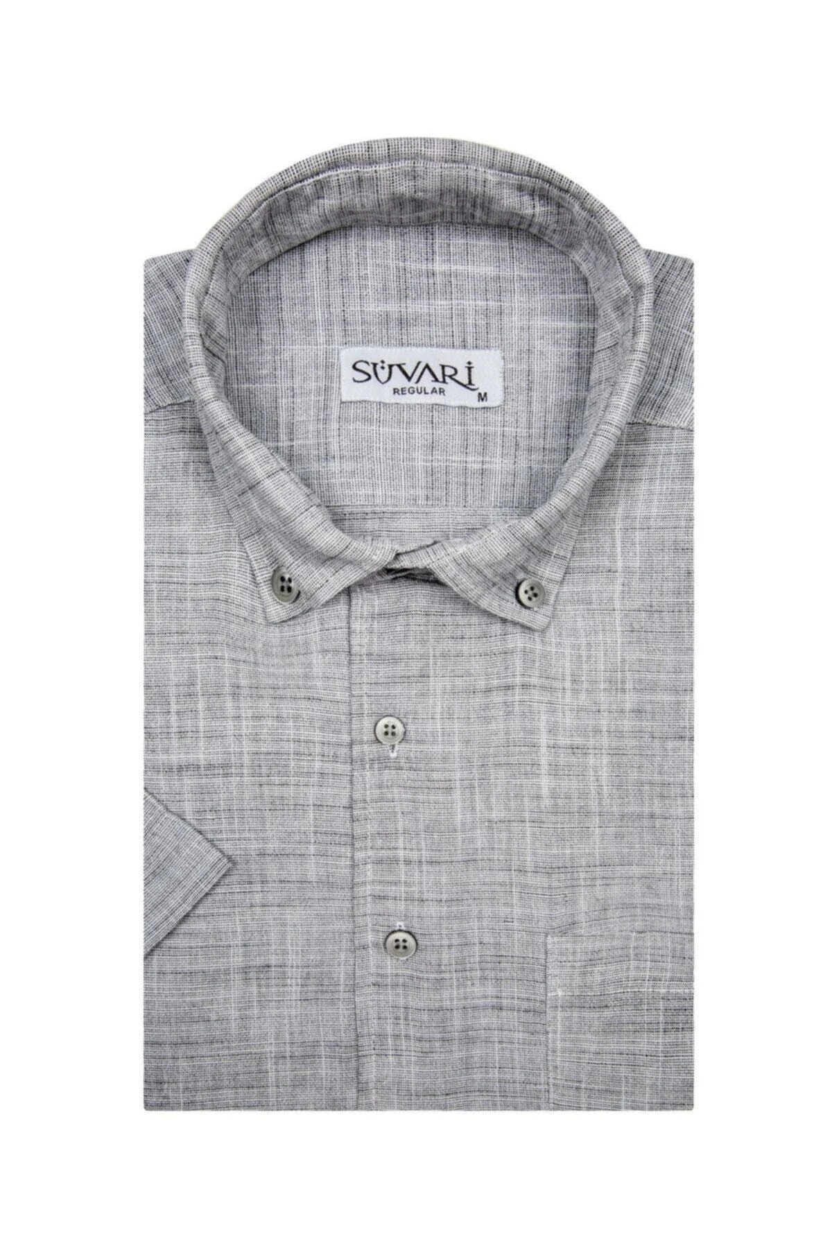 Kısa Kollu Gri Erkek Gömlek Bol Kesim Tam Pamuk