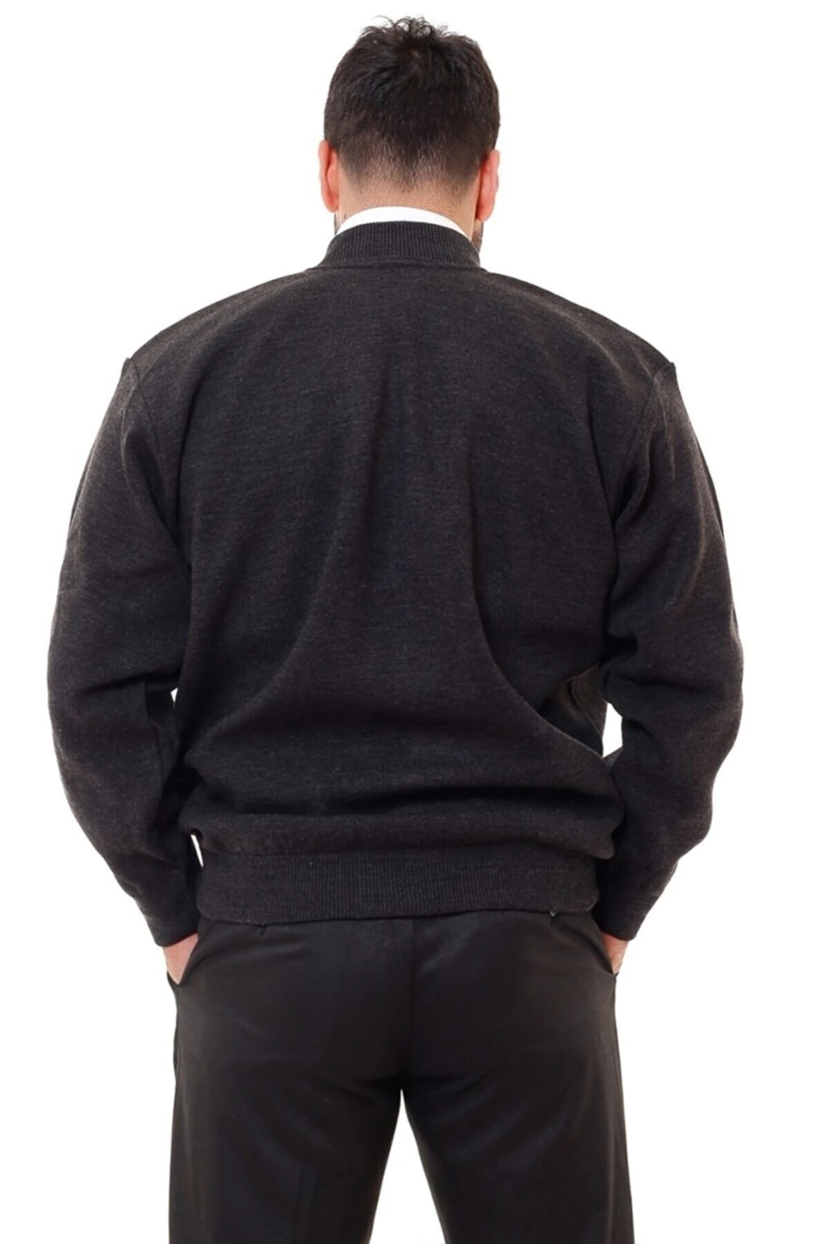 Astarlı Çelik Örme Casual Rahat Kalıp Hırka Mont Antrasit