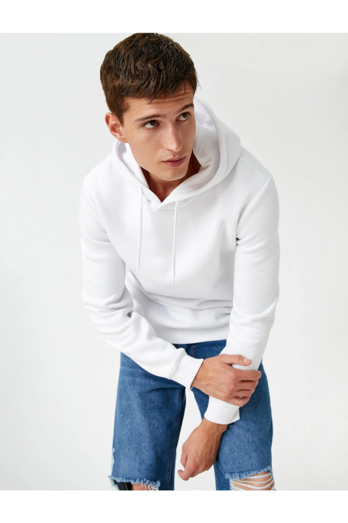 Erkek Deve Tüyü Basic Sweatshirt Kapüşonlu