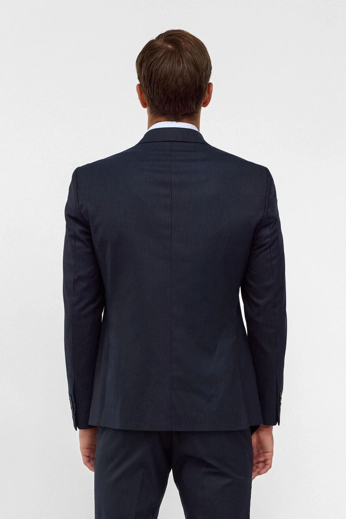 Lacivert Slim Fit Desenli Sivri Yaka 6 Drop Klasik Takım Elbise