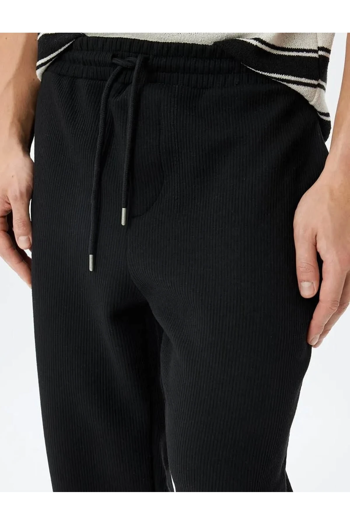 Bağcıklı Cep Detaylı Siyah Erkek Eşofman Altı 5WAM40027MK