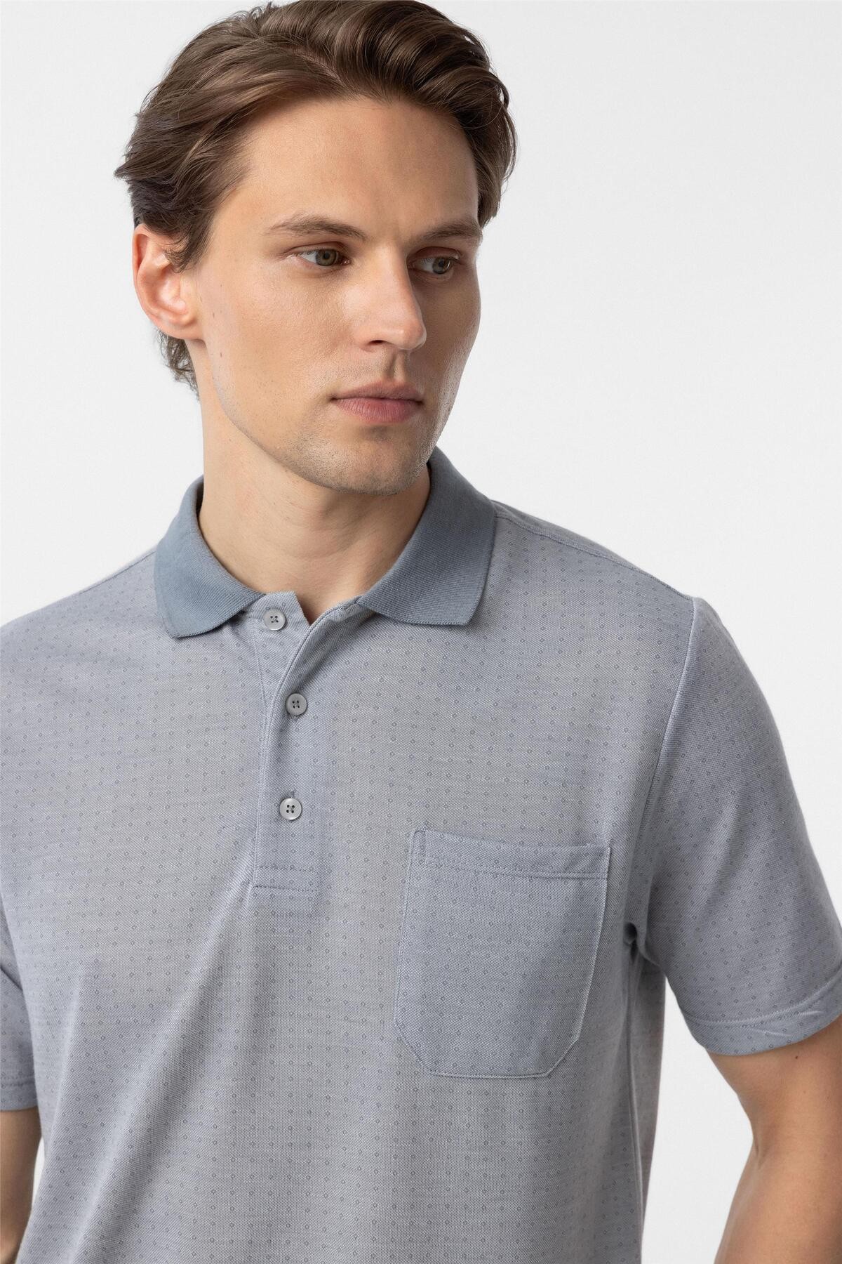 Gri Regular Armürlü Polo Yaka Tişört