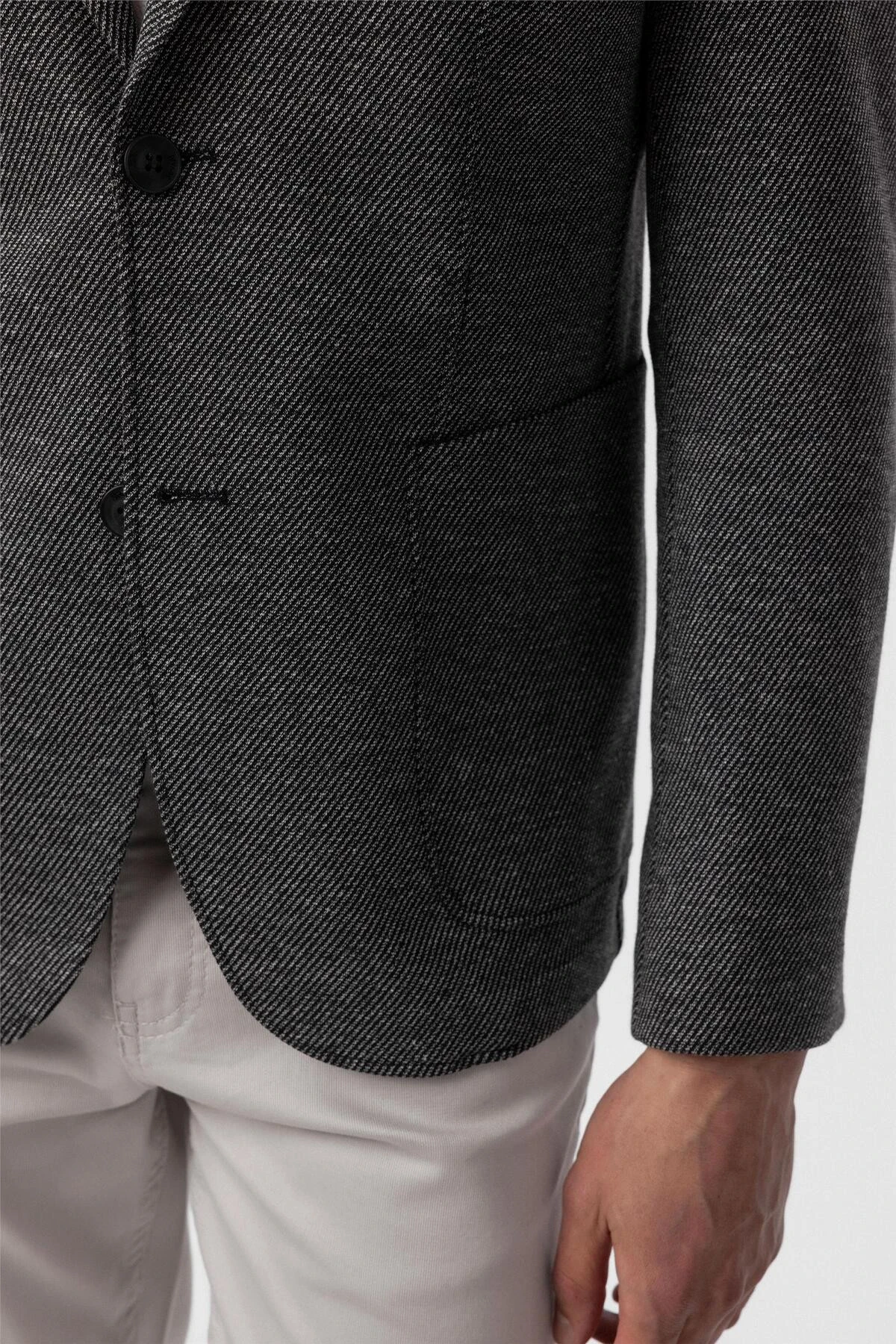 Siyah Slim Fit Desenli Mono Yaka 6 Drop Ceket