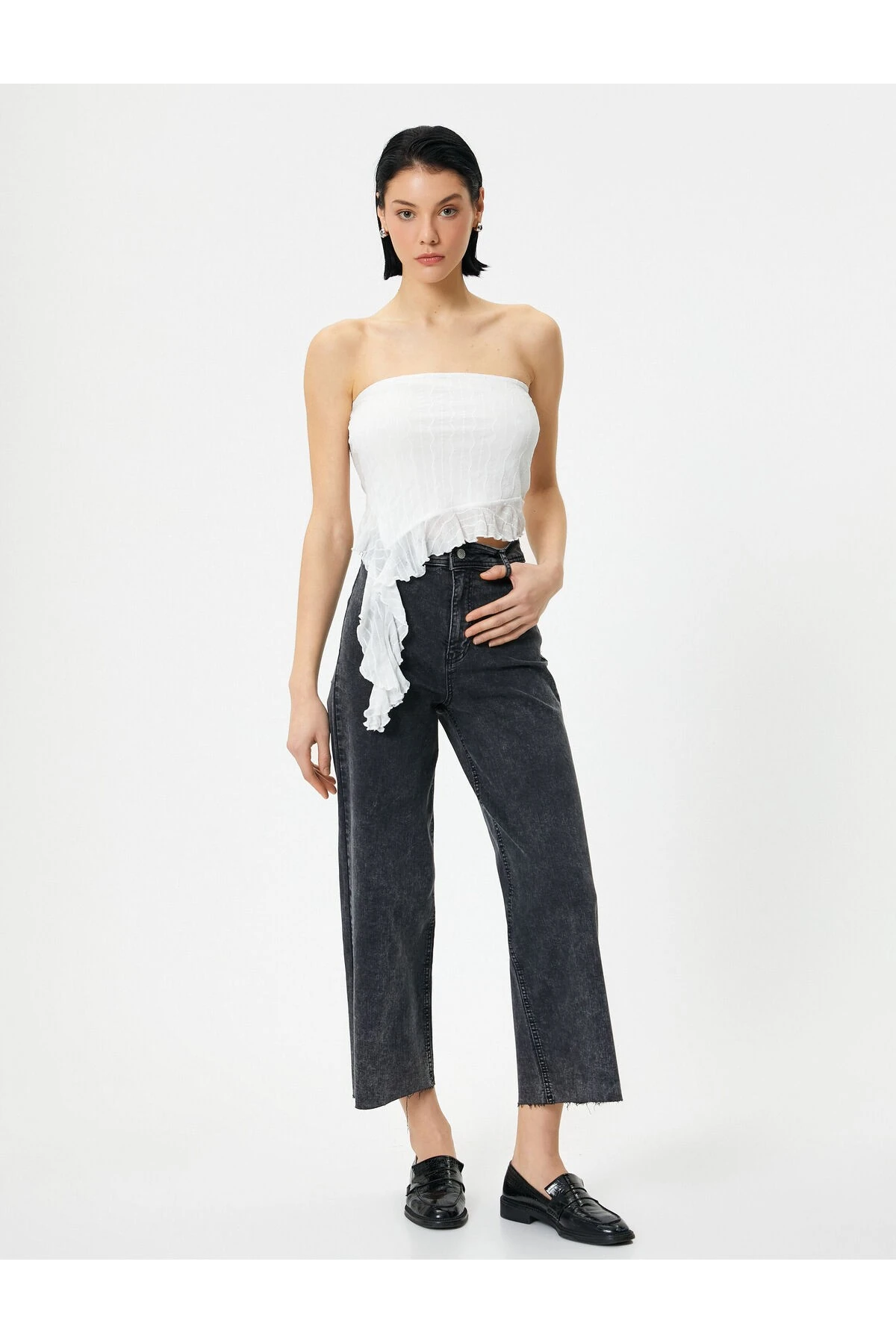 Geniş Kısa Paça Kot Pantolon Yüksek Bel - Sandra Jeans