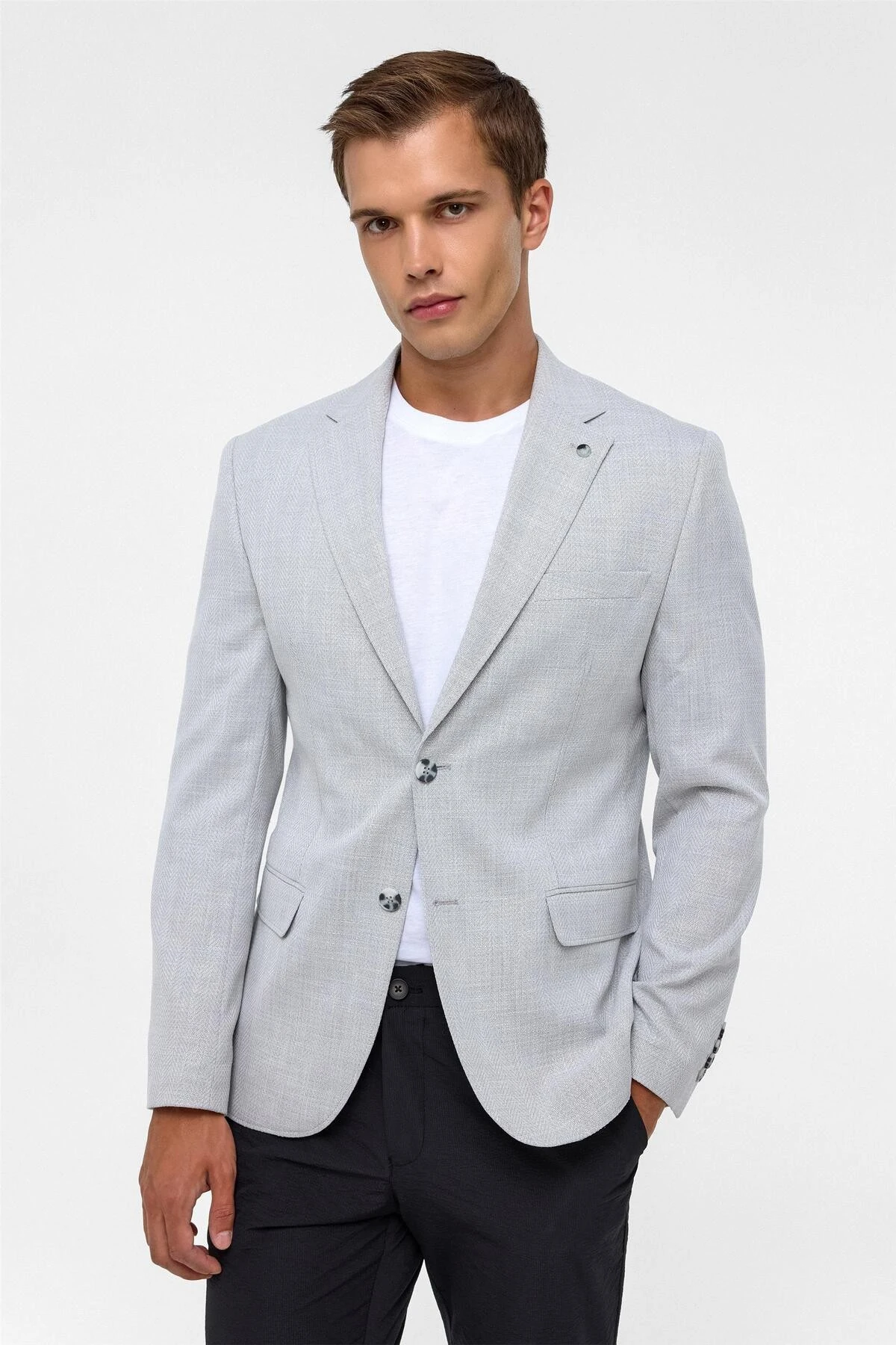 Gri Slim Desenli Mono Yaka 6 Drop Ceket