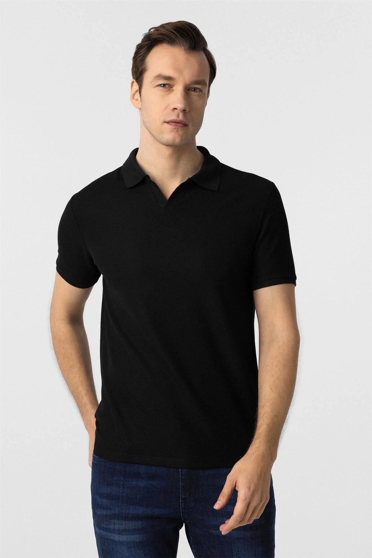 Mavi Slim Fit Armürlü Polo Yaka Tişört