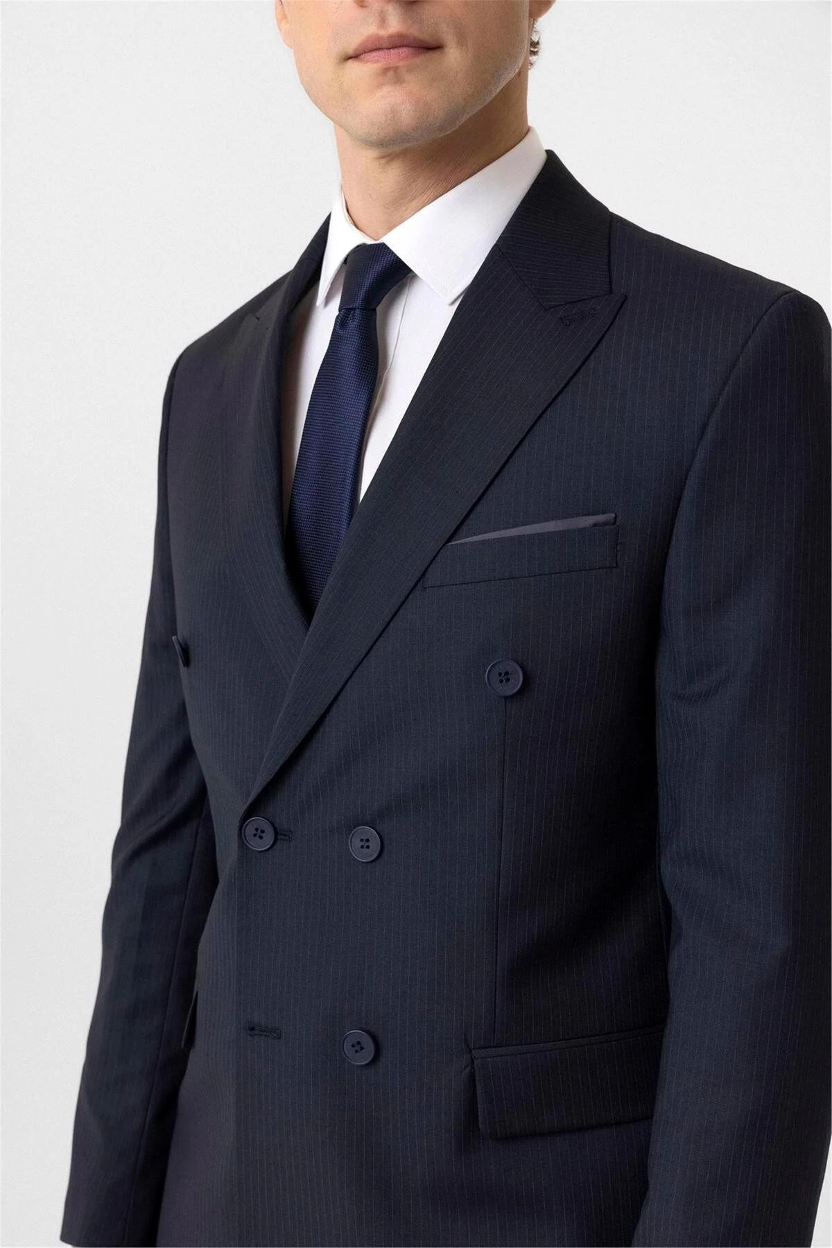 Lacivert Slim Fit Desenli Sivri Yaka 6 Drop Klasik Takım Elbise