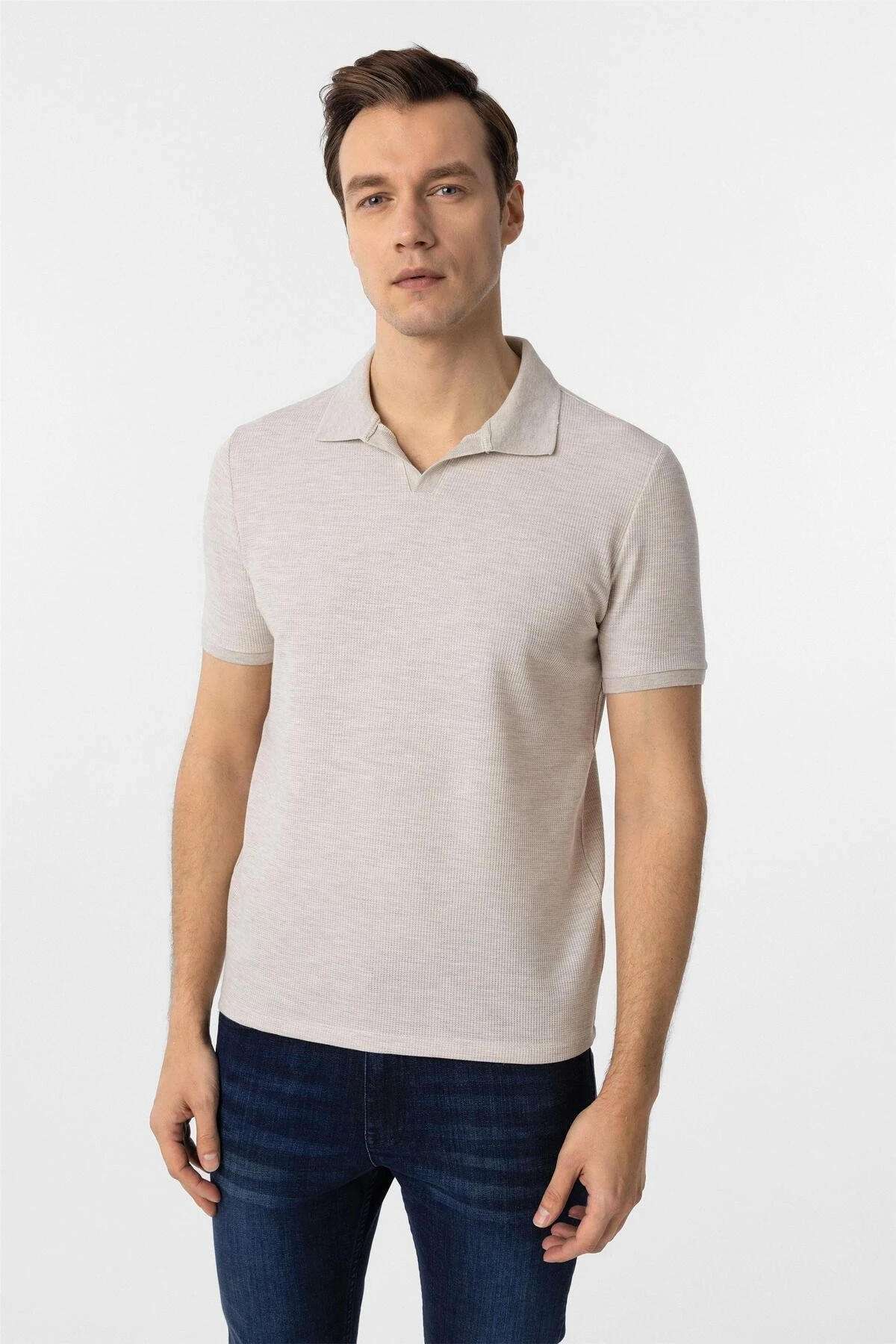 Mavi Slim Fit Armürlü Polo Yaka Tişört