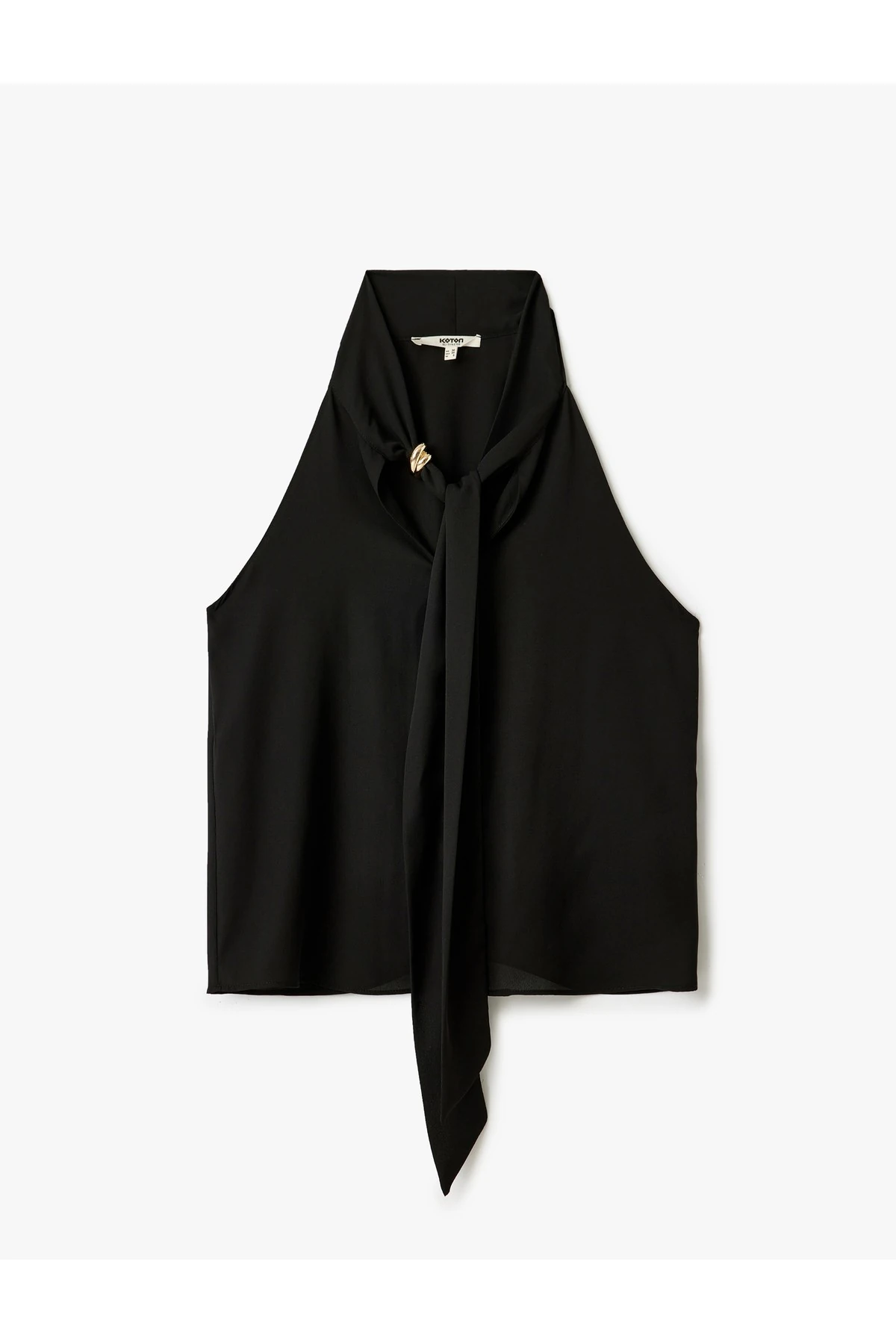 Krep Kumaş Aksesuar Detaylı Fular Bağlama Detaylı Halter Yaka Bluz