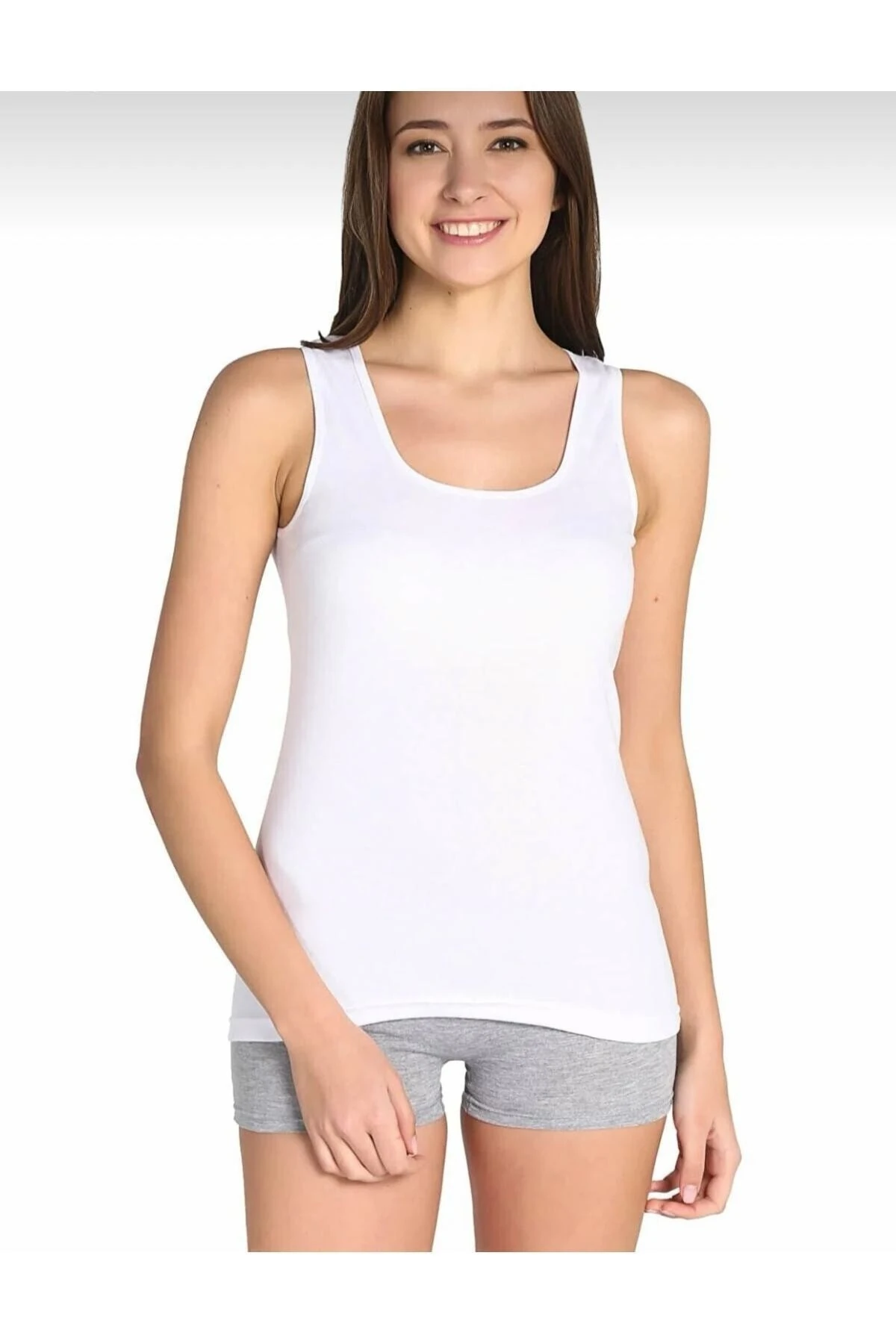 Özel Üretim %100 Pamuk Bayan Geniş Askı Beyaz Atlet 6'lı