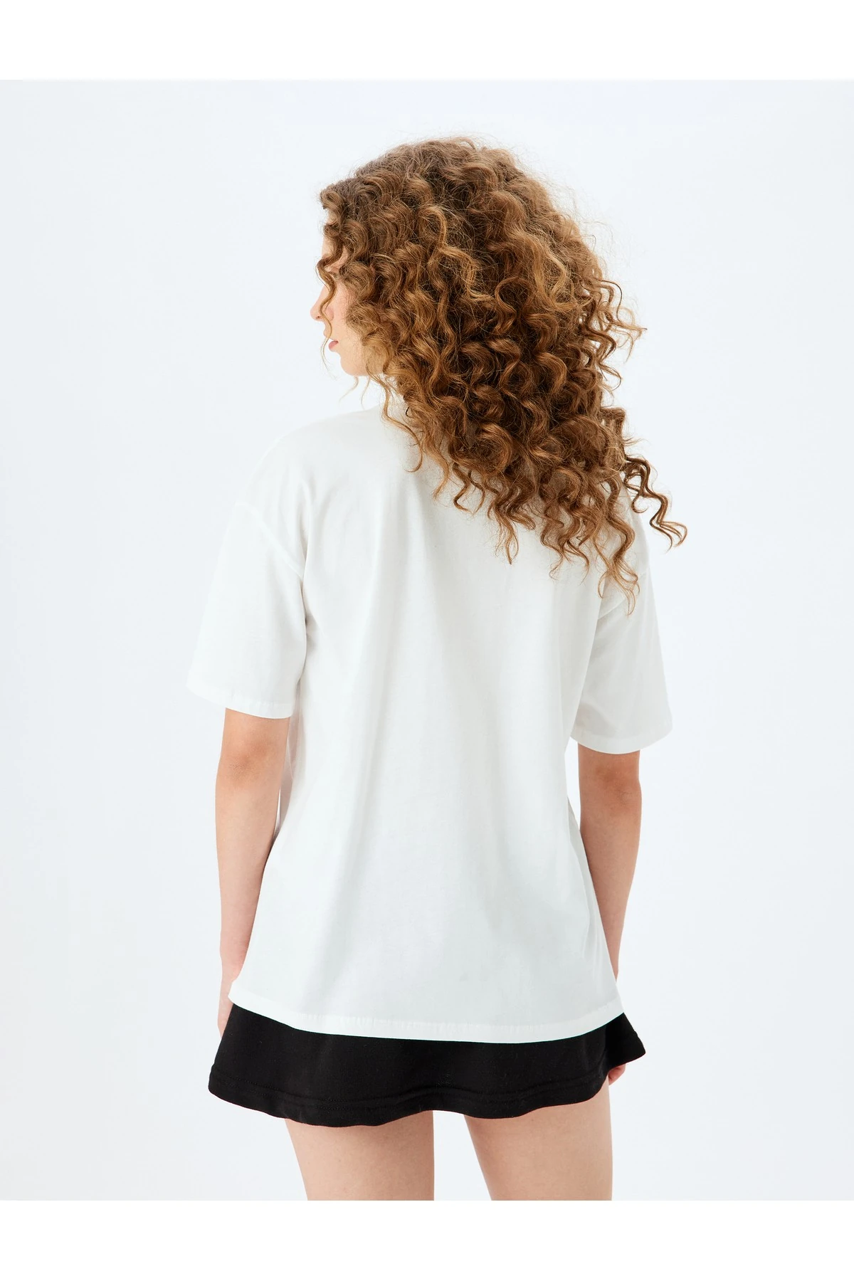 Kolej Baskılı Oversize Bisiklet Yaka Kısa Kollu Tişört