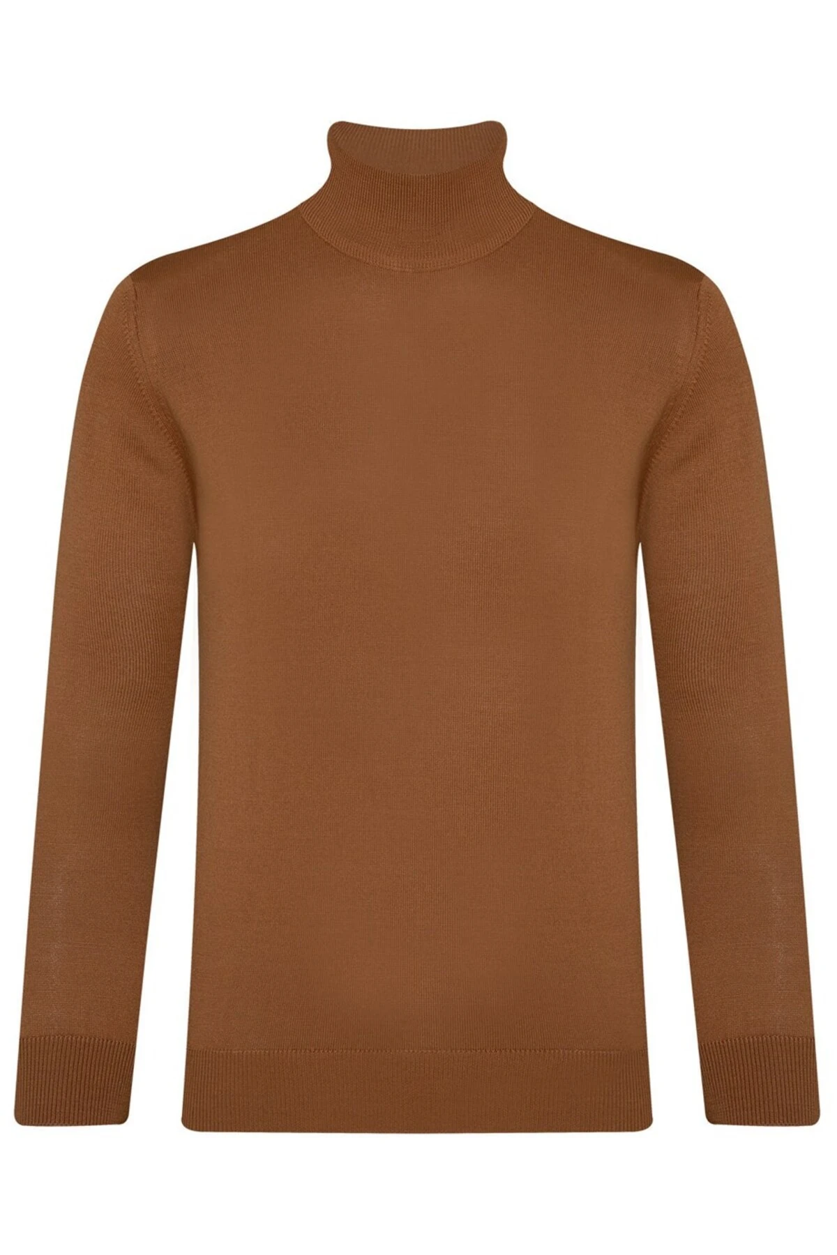 Süvari Yün Akrilik Düz Yarım Balıkçı Kahverengi Erkek Triko