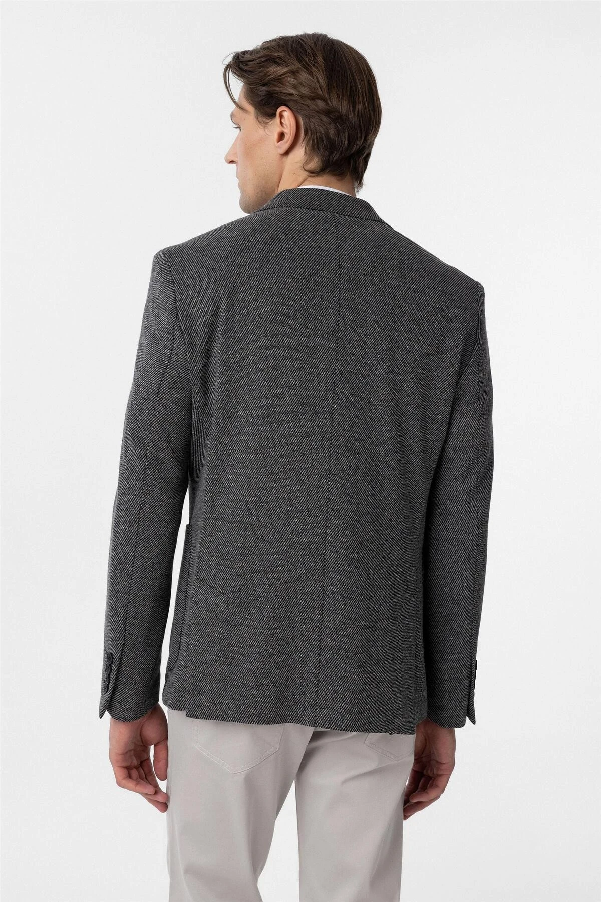 Siyah Slim Fit Desenli Mono Yaka 6 Drop Ceket