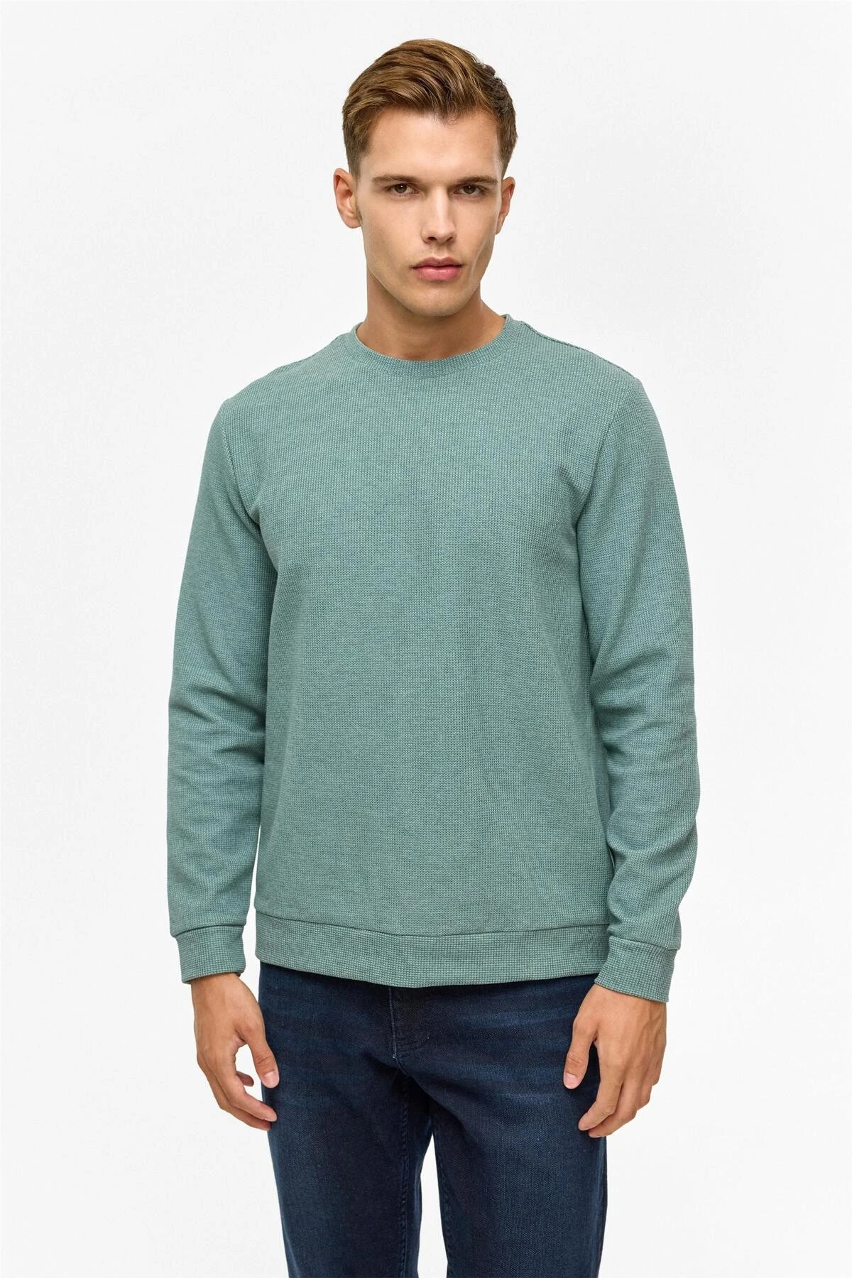 Gri Regular Düz Bisiklet Yaka Sweatshirt