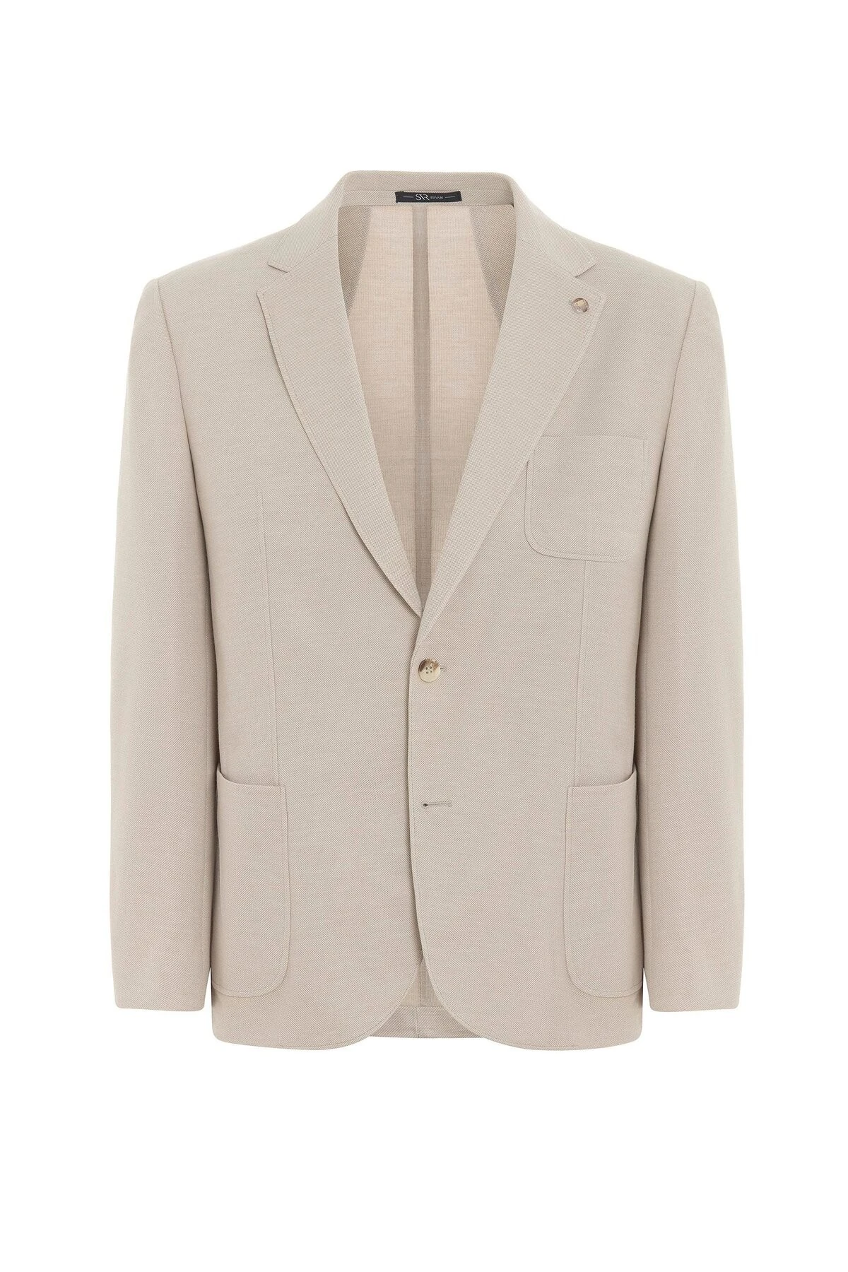 Bej Regular Desenli Mono Yaka 6 Drop Ceket