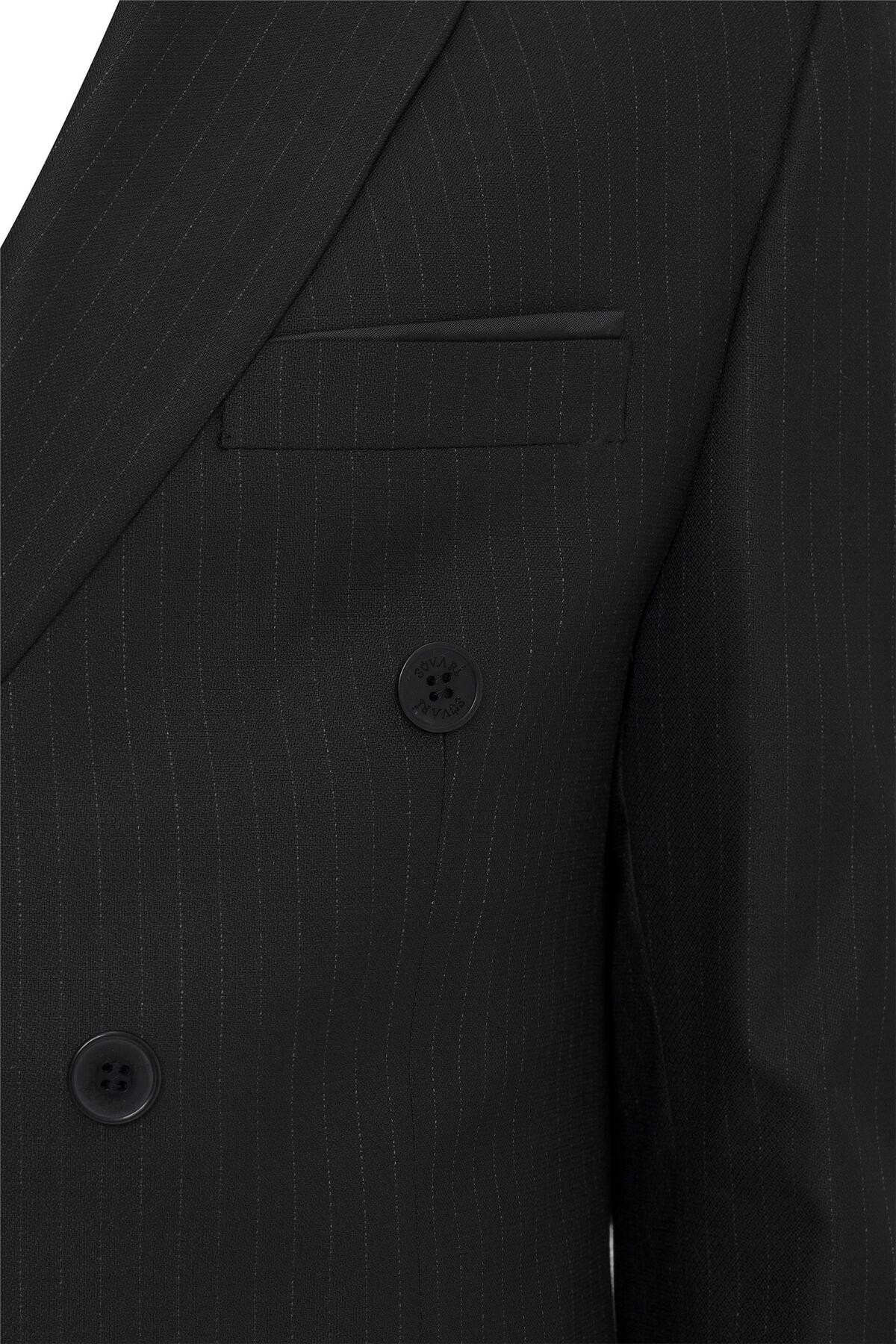 Siyah Slim Fit Desenli Sivri Yaka 6 Drop Klasik Takım Elbise