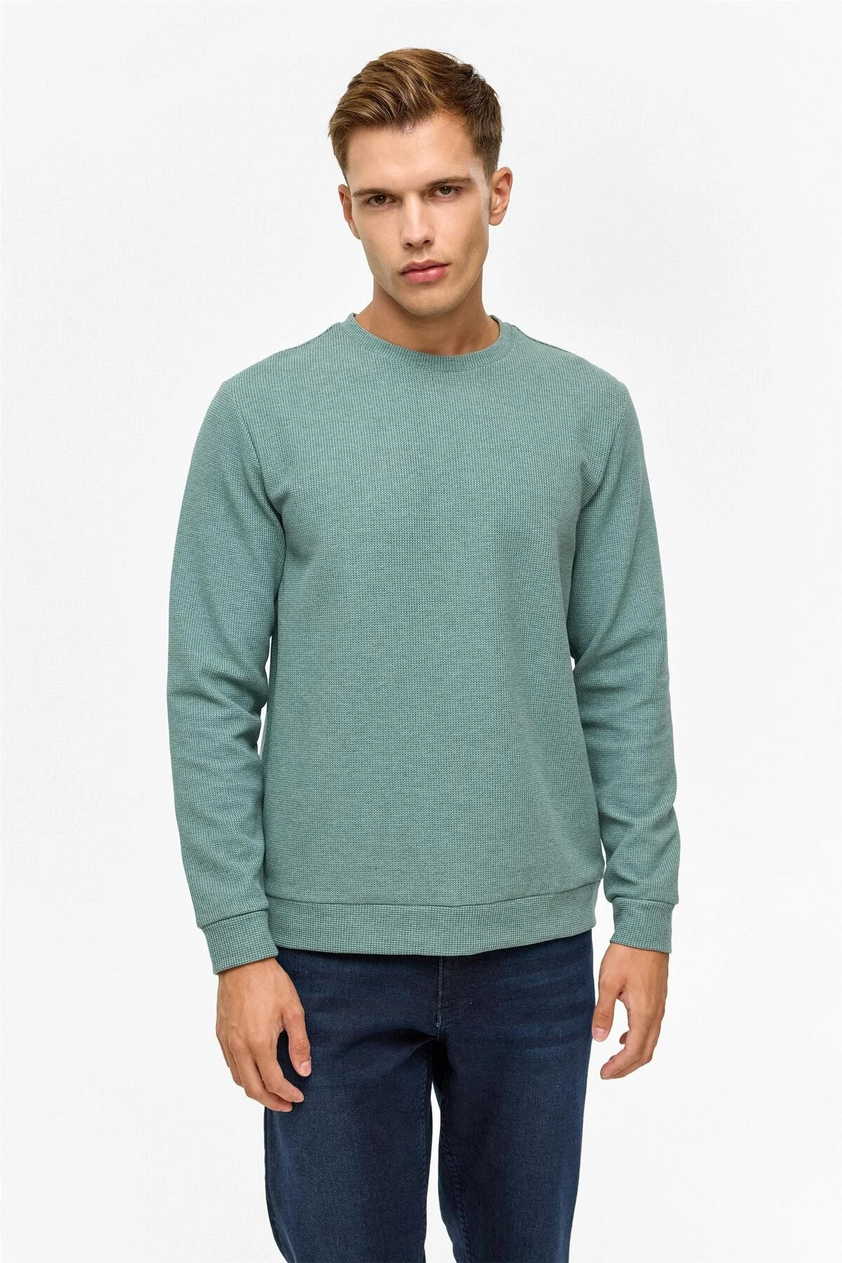 Gri Regular Düz Bisiklet Yaka Sweatshirt