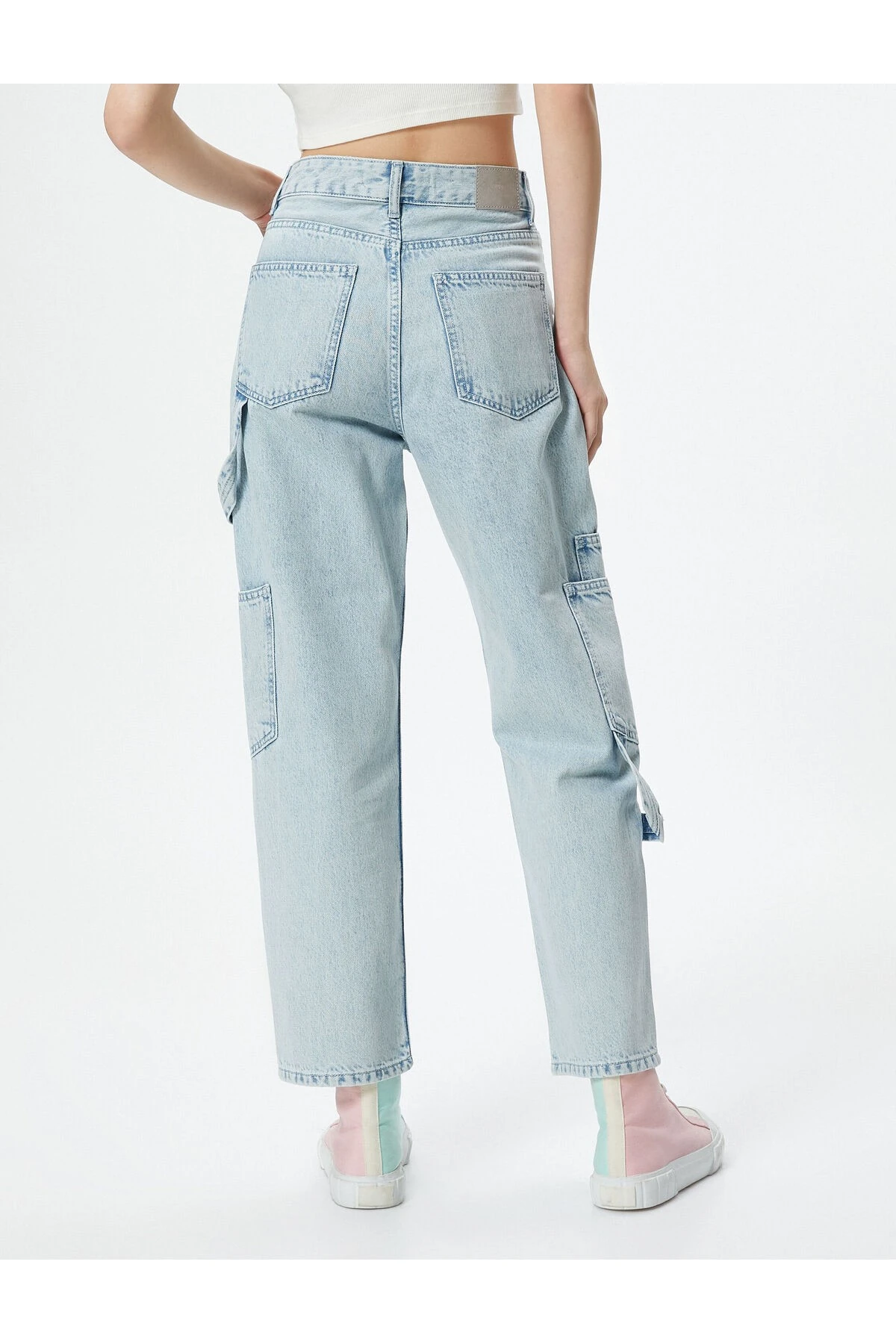 Kargo Kot Pantolon Straight Jean Yüksek Bel Düz Paça Cepli Pamuklu - Eve Jean