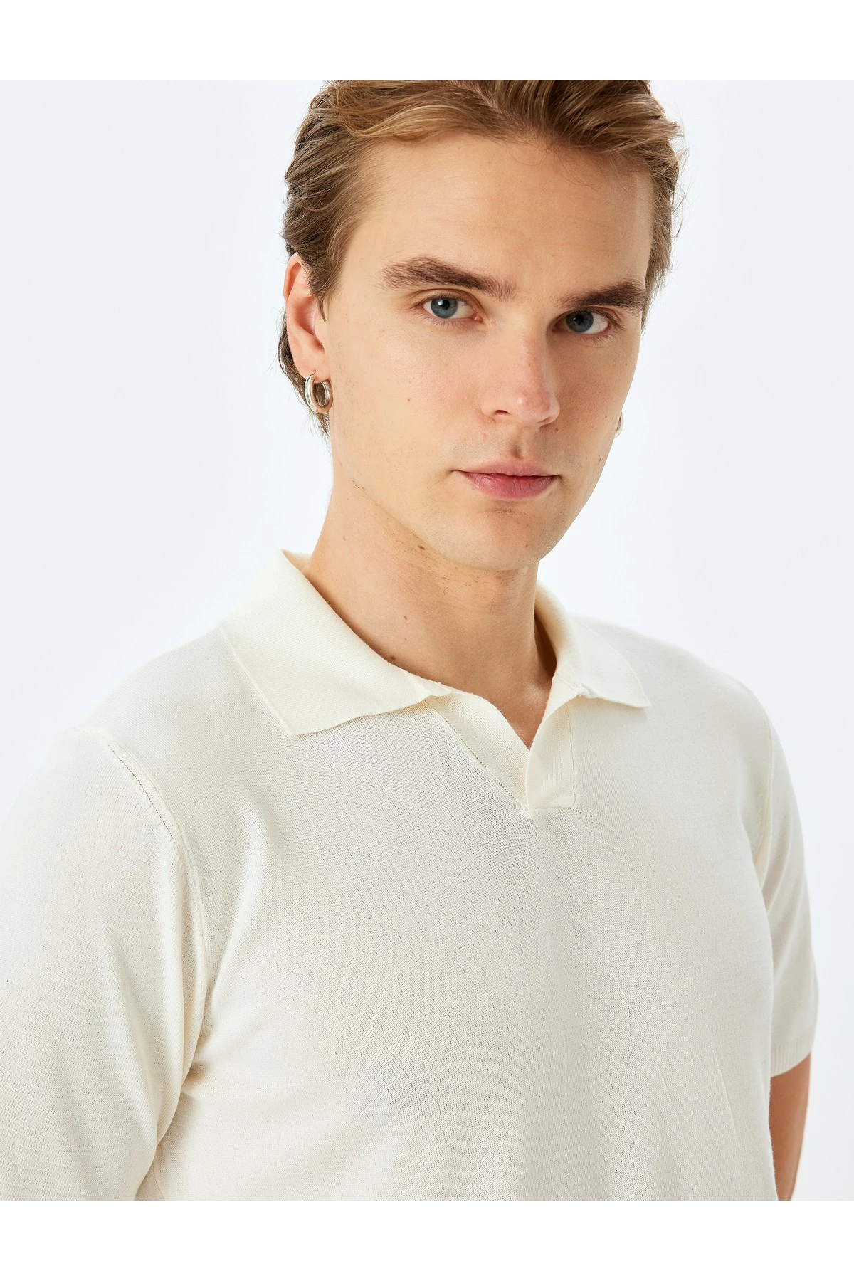 Slim Fit Polo Yaka Kısa Kollu Triko Kazak