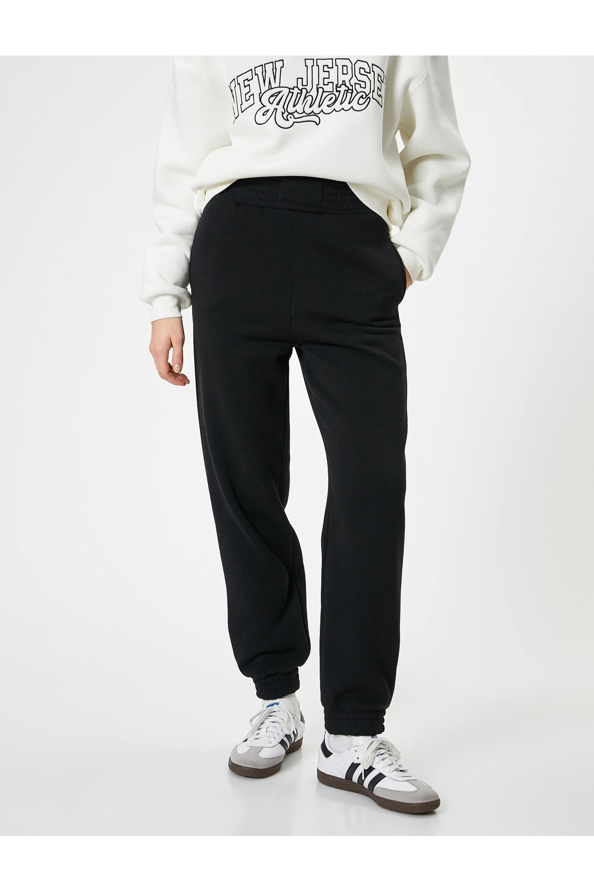 Şardonlu Jogger Eşofman Altı Yüksek Bel Cepli Rahat Kalıp