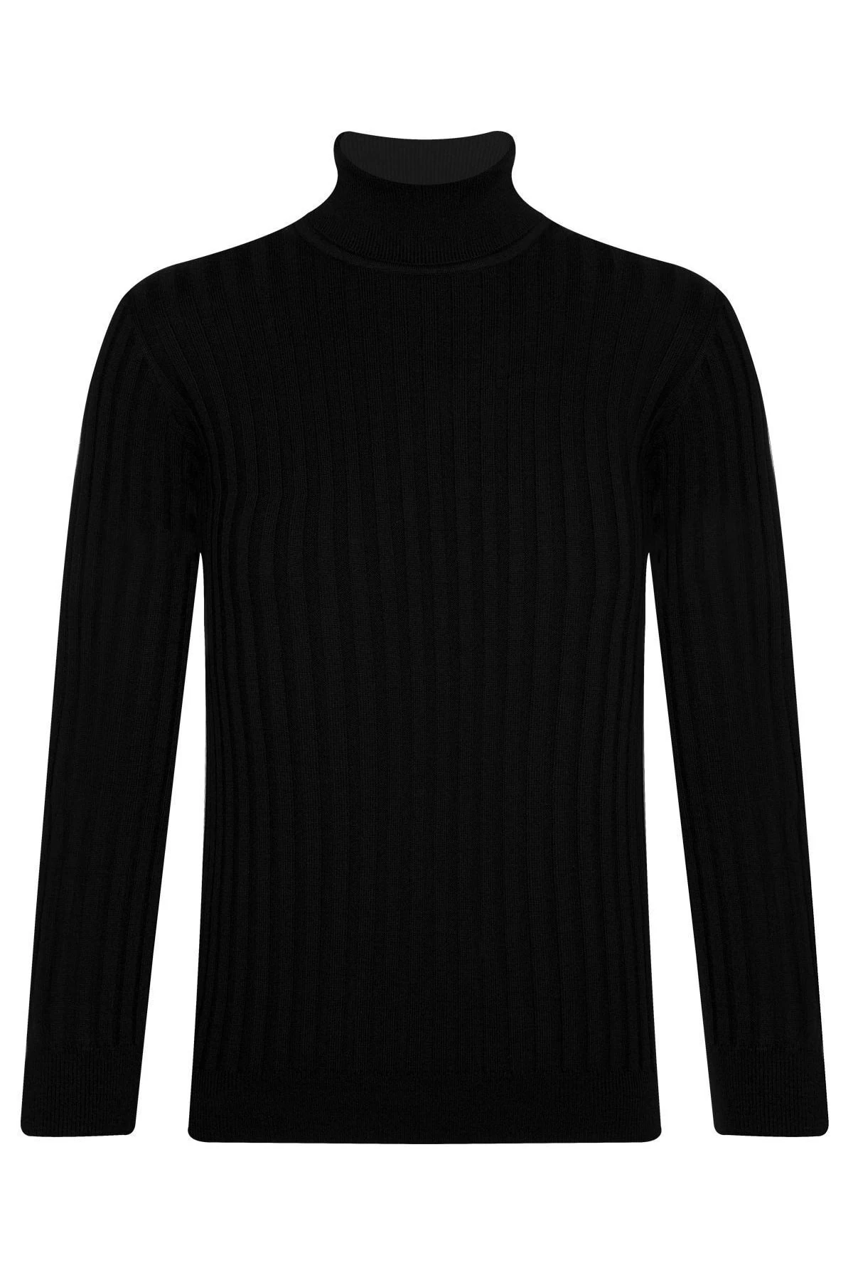 Desenli Balıkçı Yaka Siyah Erkek Triko Kazak